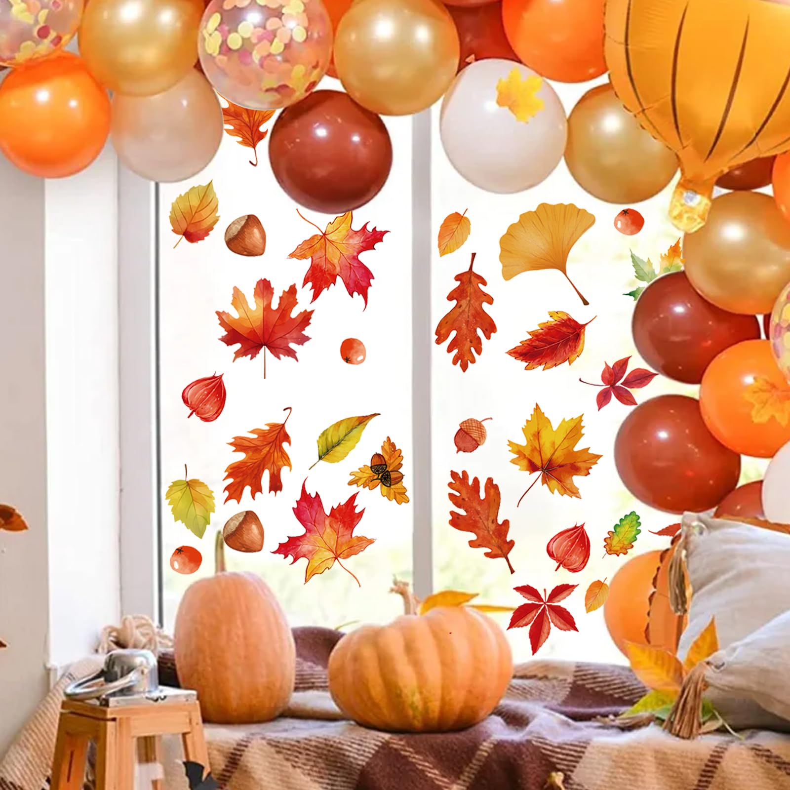 Fall Window Clings - Autumn Maple Leaf & Hazelnut Static Stickers for Glass Windows | Double-Sided Removable & Reusable Thanksgiving Decor | Perfect for Home, Office, and Seasonal Party Decoration