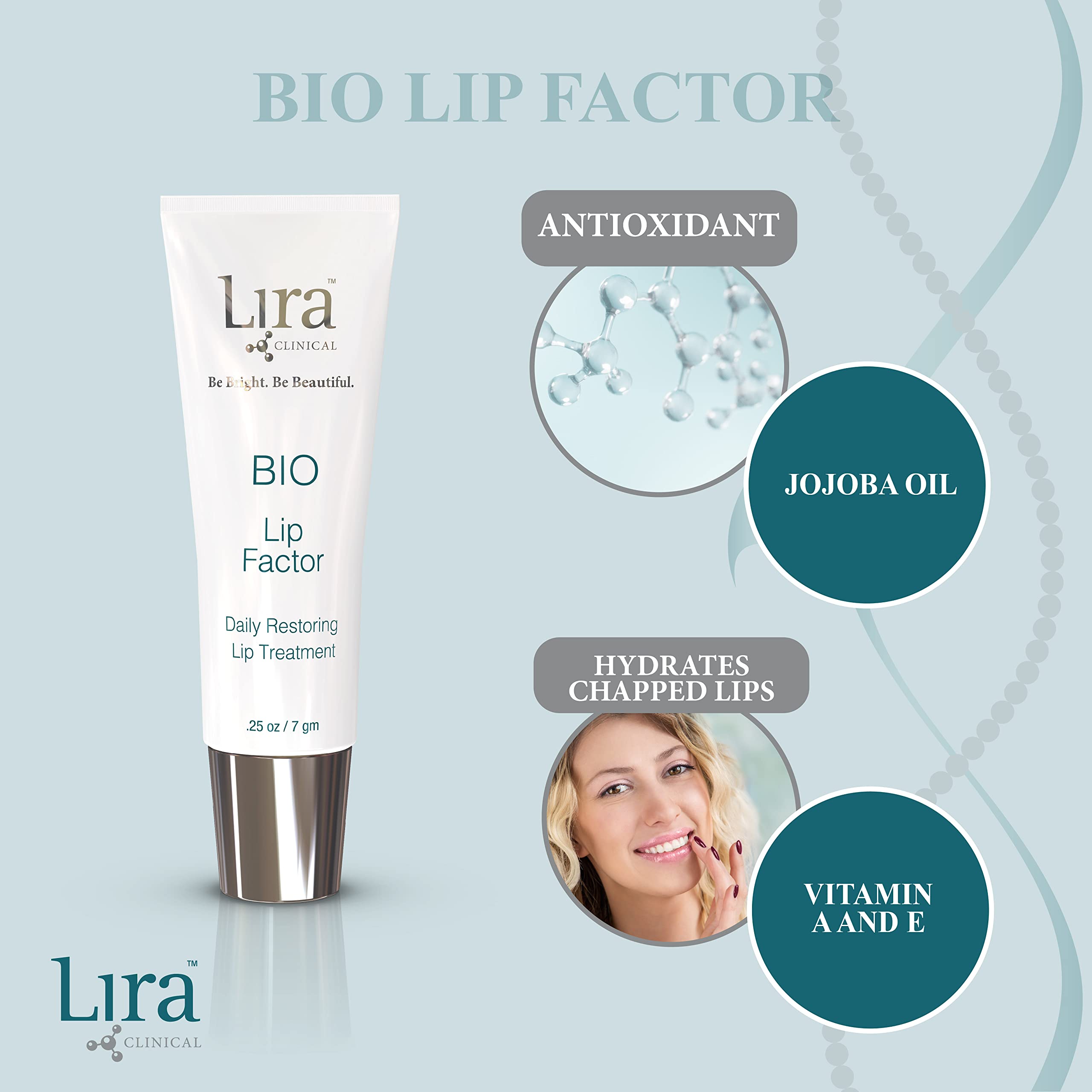 Lira Clinical BIO Lip Factor SPF 15 Lip Balm - Peptide Infused Lip Treatment with Vitamin C, E, Jojoba & Avocado Oil - Hydrating Moisturizer for Dry, Chapped Lips - 0.25 oz | Perfect for Daily Use, Outdoor Activities & Winter Lip Care