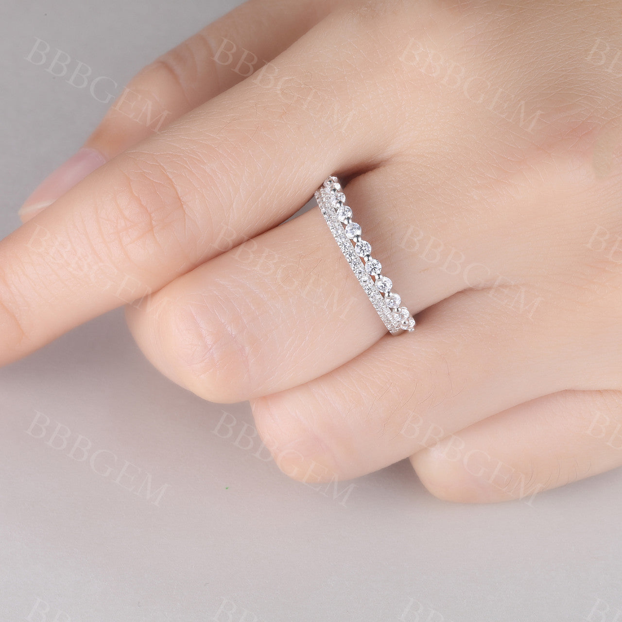 Vintage Moissanite Double Row Wedding Band - Half Eternity Stacking Ring for Women | Perfect for Bridal Sets, Anniversary Gifts & Everyday Elegance