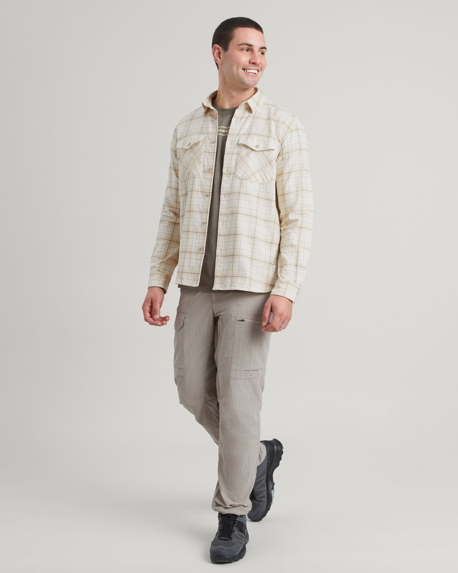 Men's Carrillon HF Long Sleeve Shirt - Natural/Sunlit Check Plaid Casual Button Down Shirt for Work, Office & Outdoor Activities
