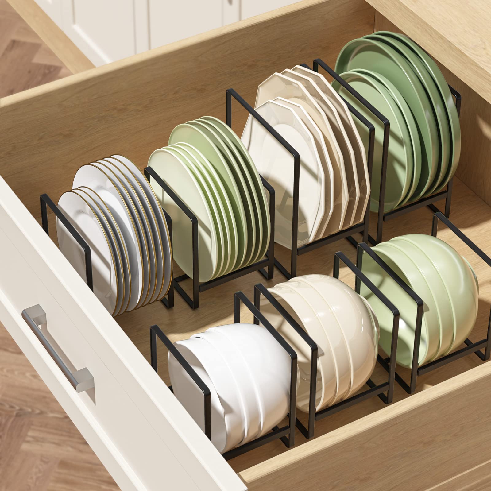 2 Pack Large Metal Plate Holders & Organizers - Upright Cabinet Dish Drying Rack Stand for Countertop & Cupboard (7.87