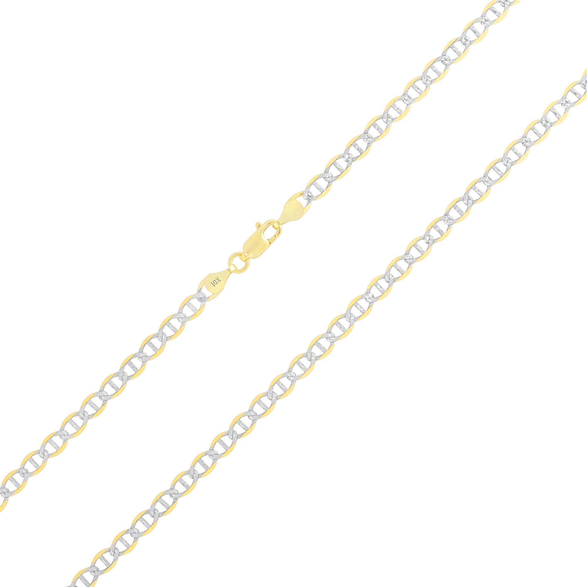 10K Real Yellow Gold Solid Mariner Anchor Chain Bracelet with Pave Diamond Cut - 4mm Width (7