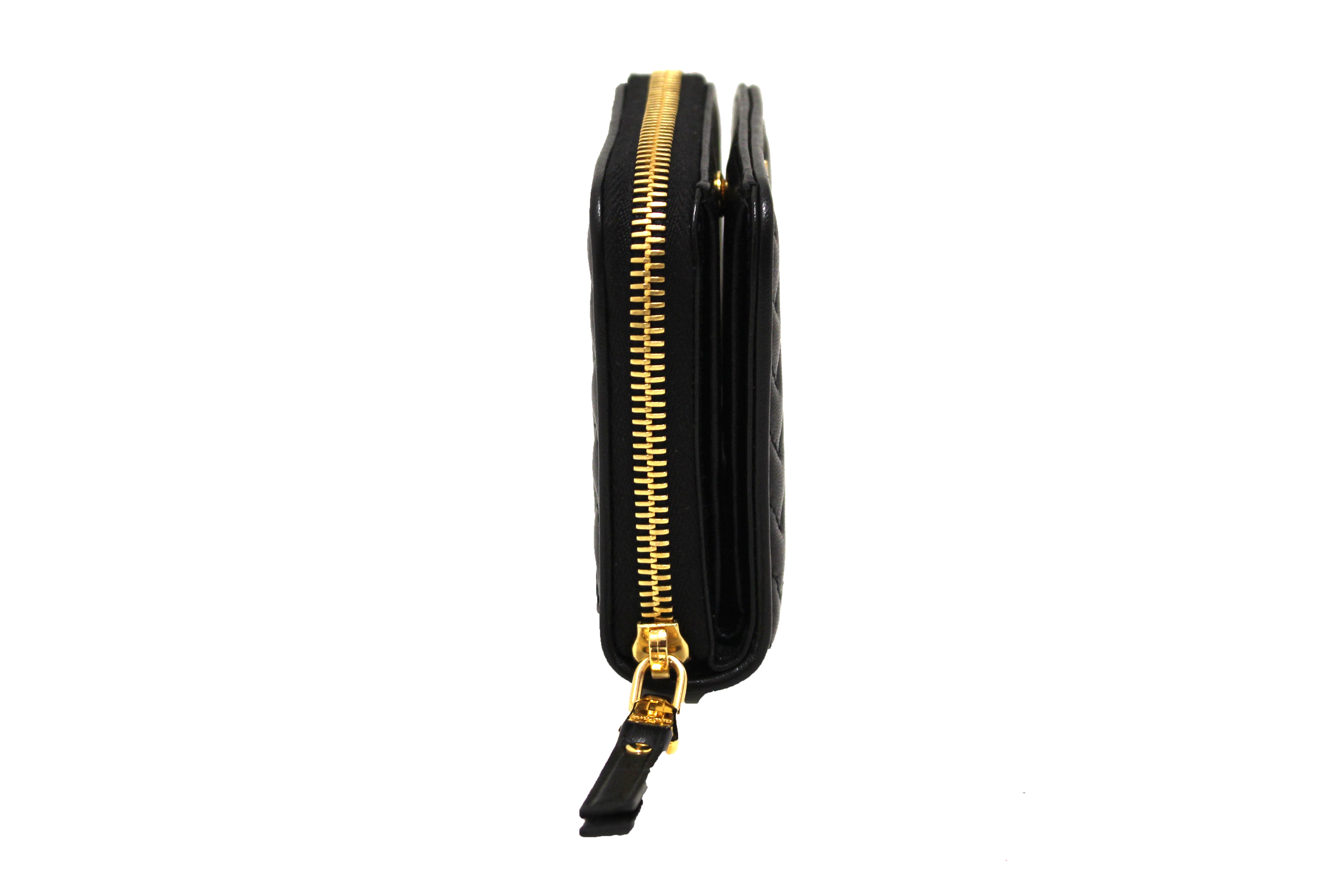 Authentic Miu Miu Black Nappa Leather Bi-Fold Wallet for Women | Genuine Lampo Zipper | Compact & Stylish | Perfect for Everyday Use, Travel & Gift Giving