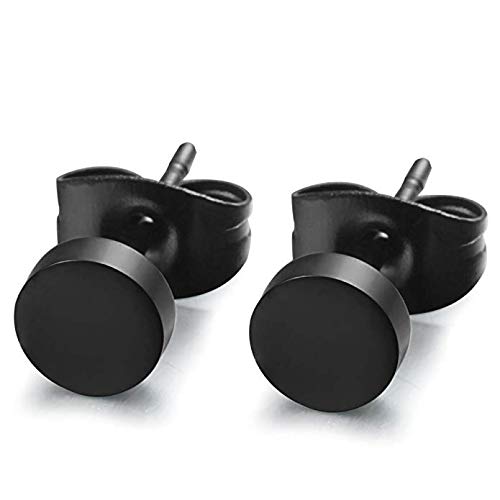 YZstyle Stainless Steel Black Stud Earrings for Men & Women - Round Tunnel Plug Post 3mm to 8mm Sizes - Perfect for Everyday Wear, Parties & Body Jewelry