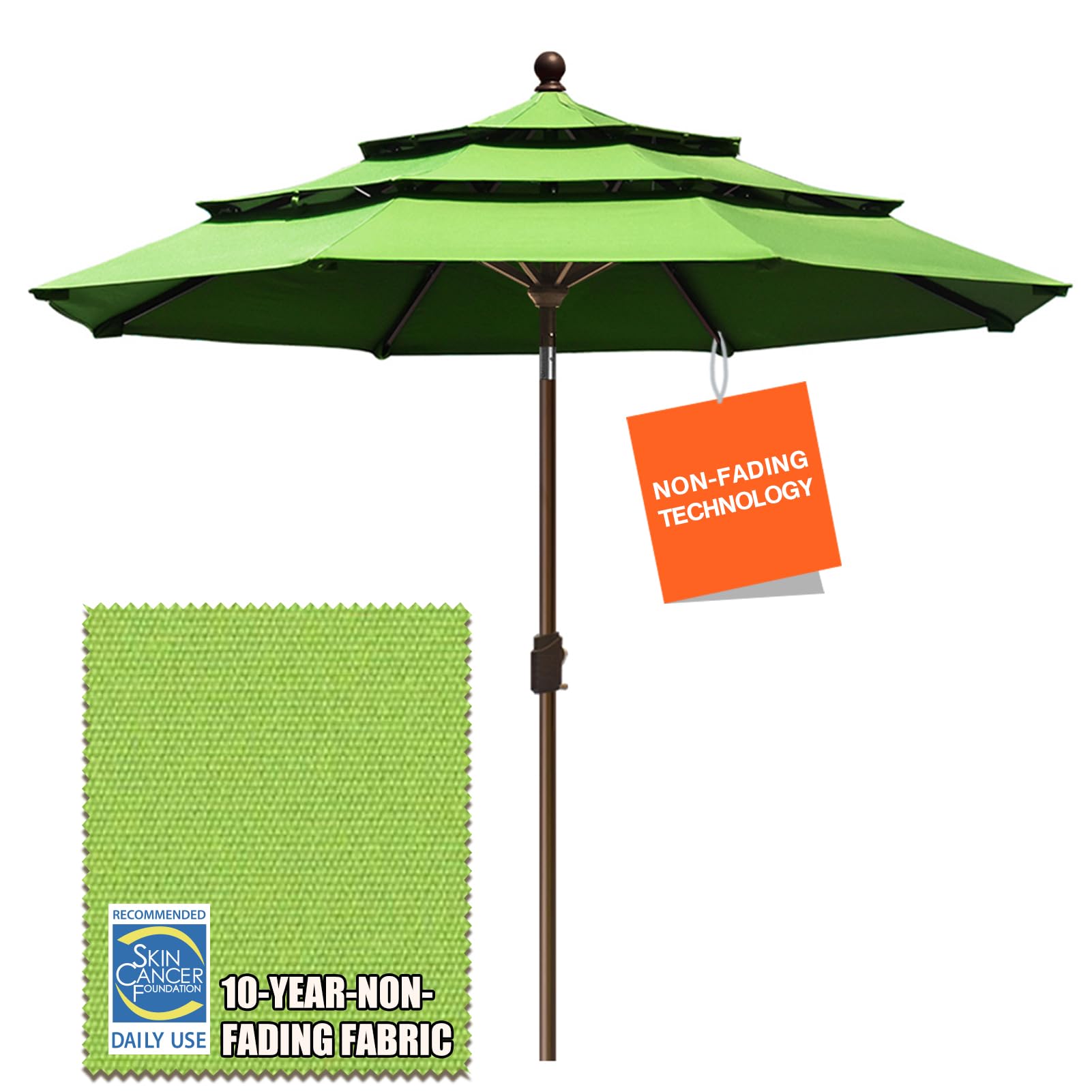 EliteShade USA 10-Year Fade-Resistant 9FT 3-Tier Patio Umbrella with Ventilation - Outdoor Market Umbrella for Table, Macaw Green | Perfect for Backyard, Poolside, Restaurant & Outdoor Dining