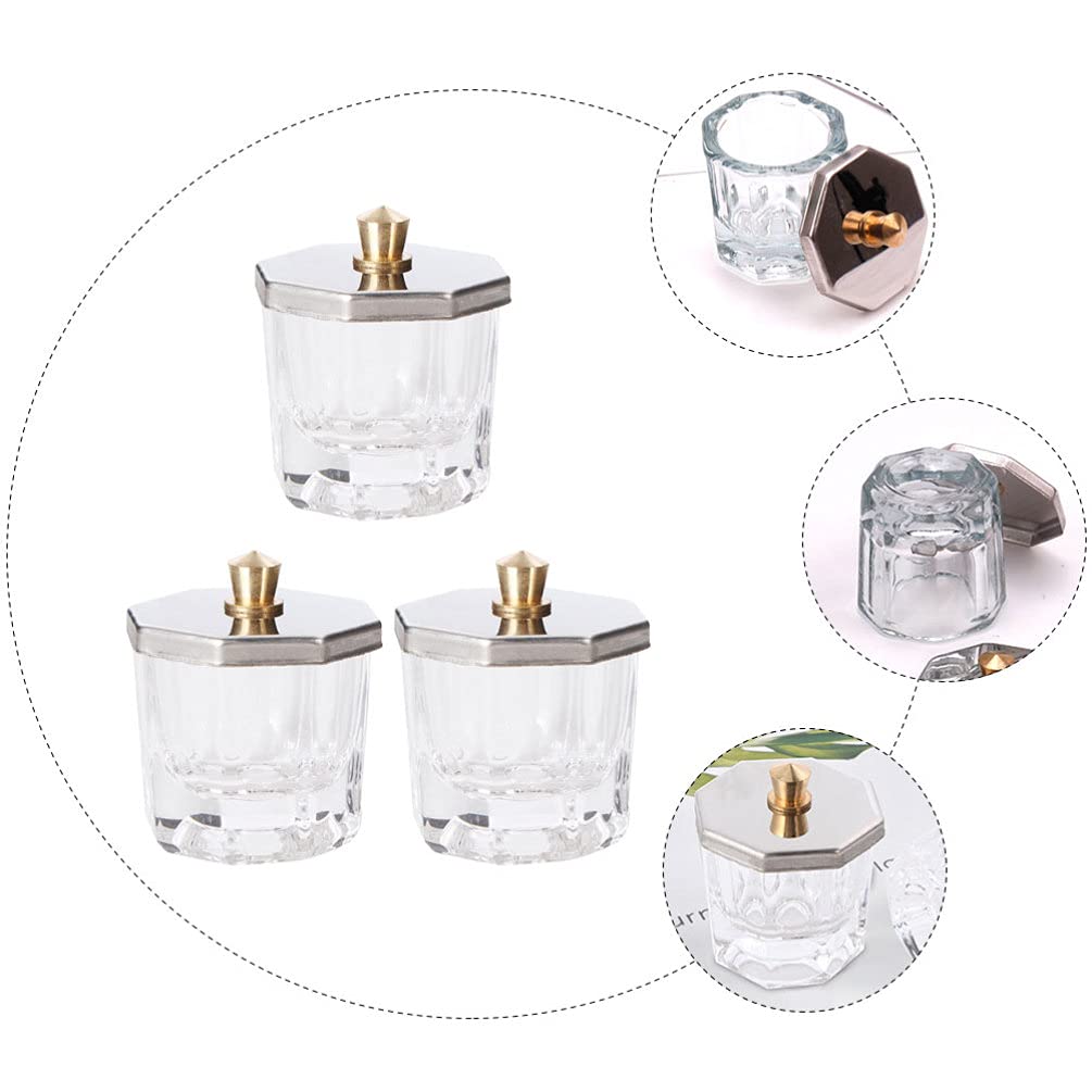 3pcs Octagonal Nail Art Cups - Stainless Steel Dappen Dishes for Acrylic Liquids & Manicure - Salon & Home Use