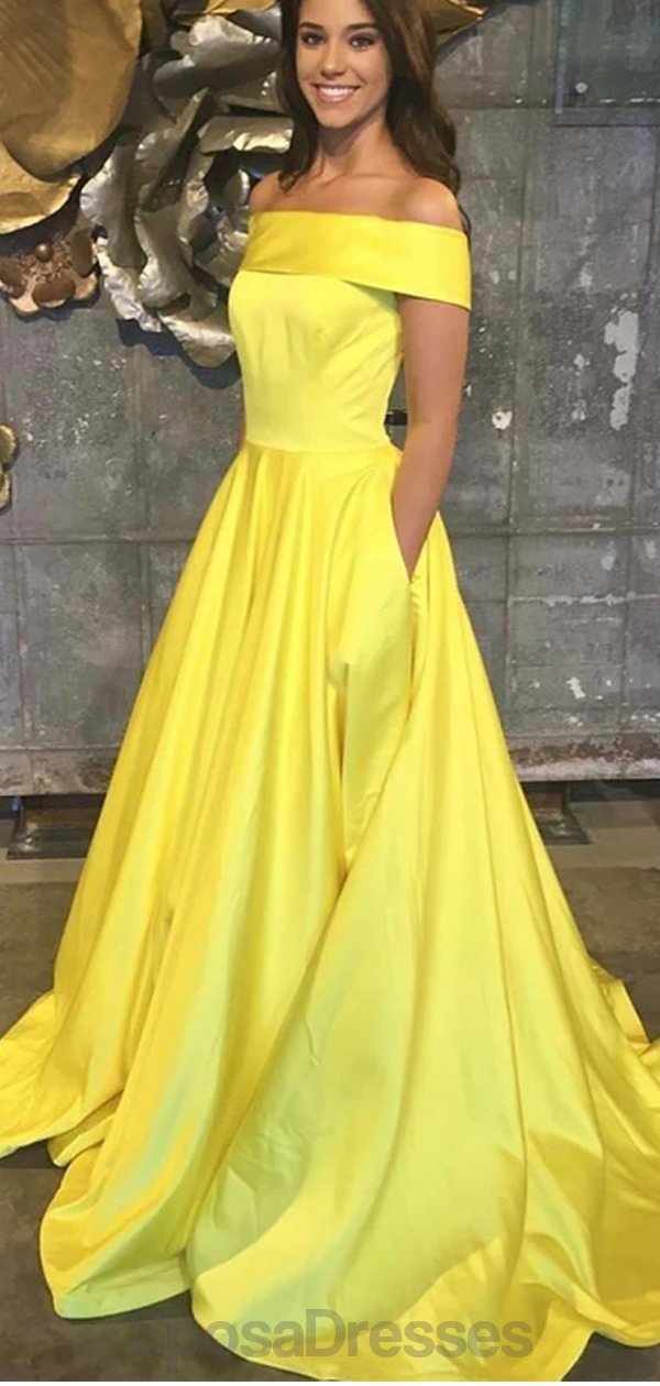 Elegant Off Shoulder Yellow Long Evening Prom Dress for Women - Perfect for Formal Parties, Homecoming, and Special Occasions | Style 12157
