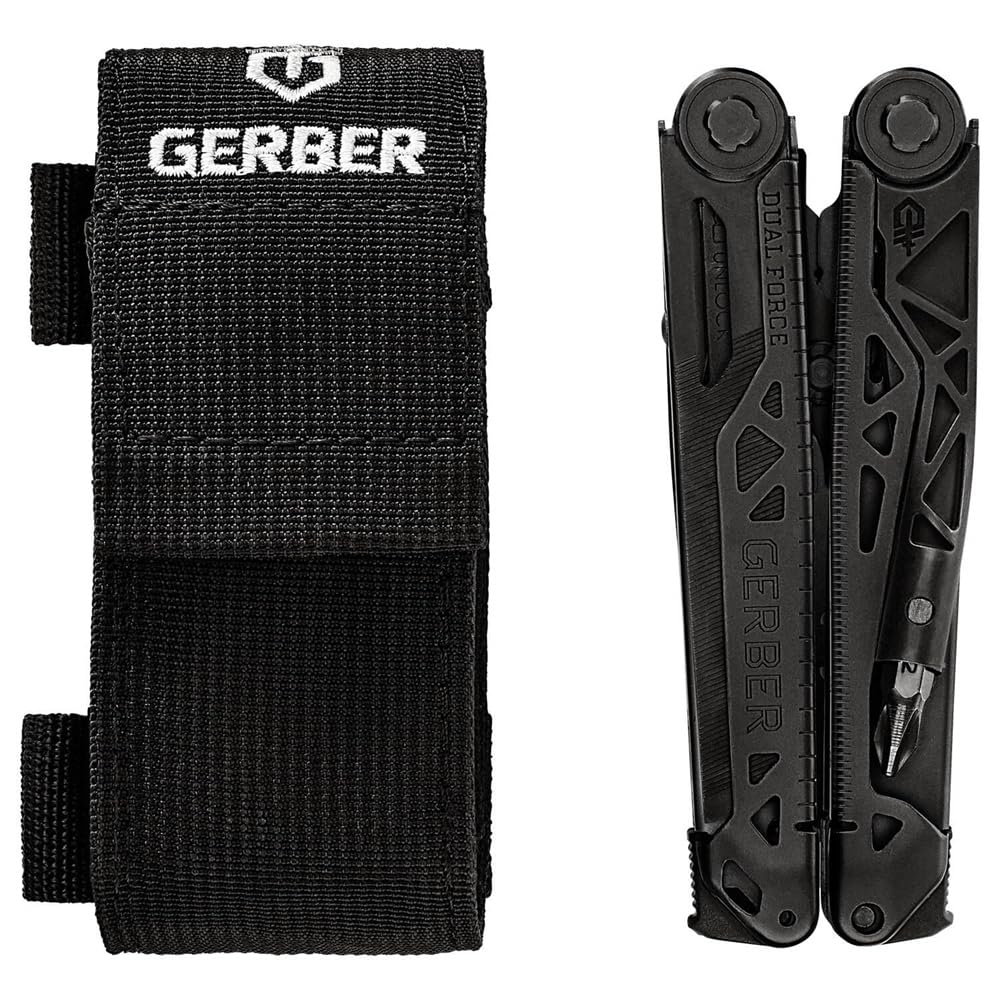 Gerber Gear Dual-Force Multitool - Heavy Duty Black Multi-Tool with Center Axis Driver, Blunt Nose Pliers, Saw & Wire Cutters - Perfect for Camping, Hiking, Survival & DIY Projects