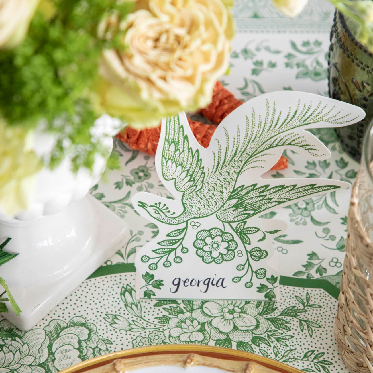 Elegant Green Asiatic Pheasants Place Cards for Weddings, Parties & Events - Premium Table Name Cards for Special Occasions
