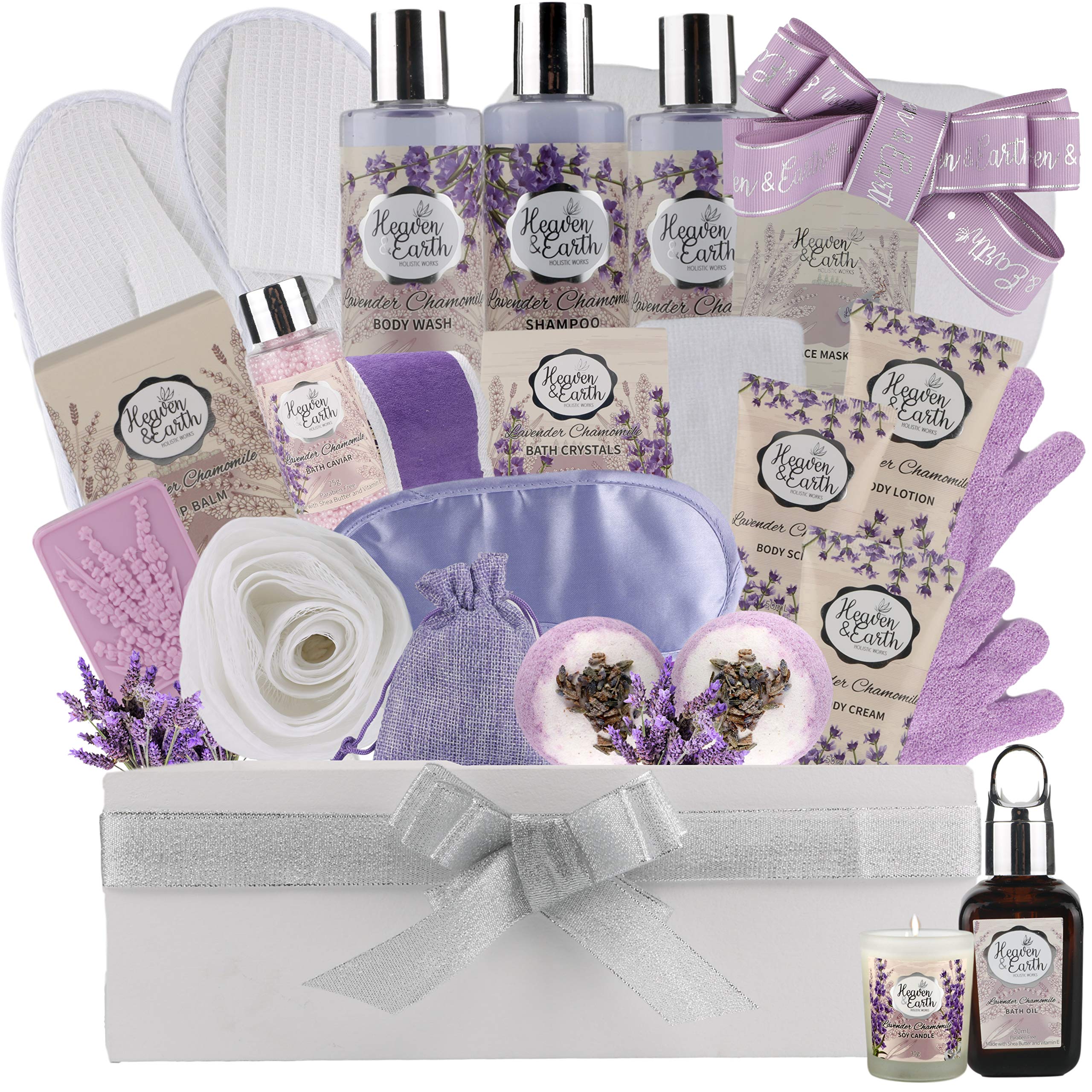 Valentine's Day Spa Gift Baskets for Women - Natural Lavender Chamomile Bath Set with Essential Oils | Sulfate-Free Relaxation Kit | Perfect for Self-Care, Anniversary & Birthday Gifts