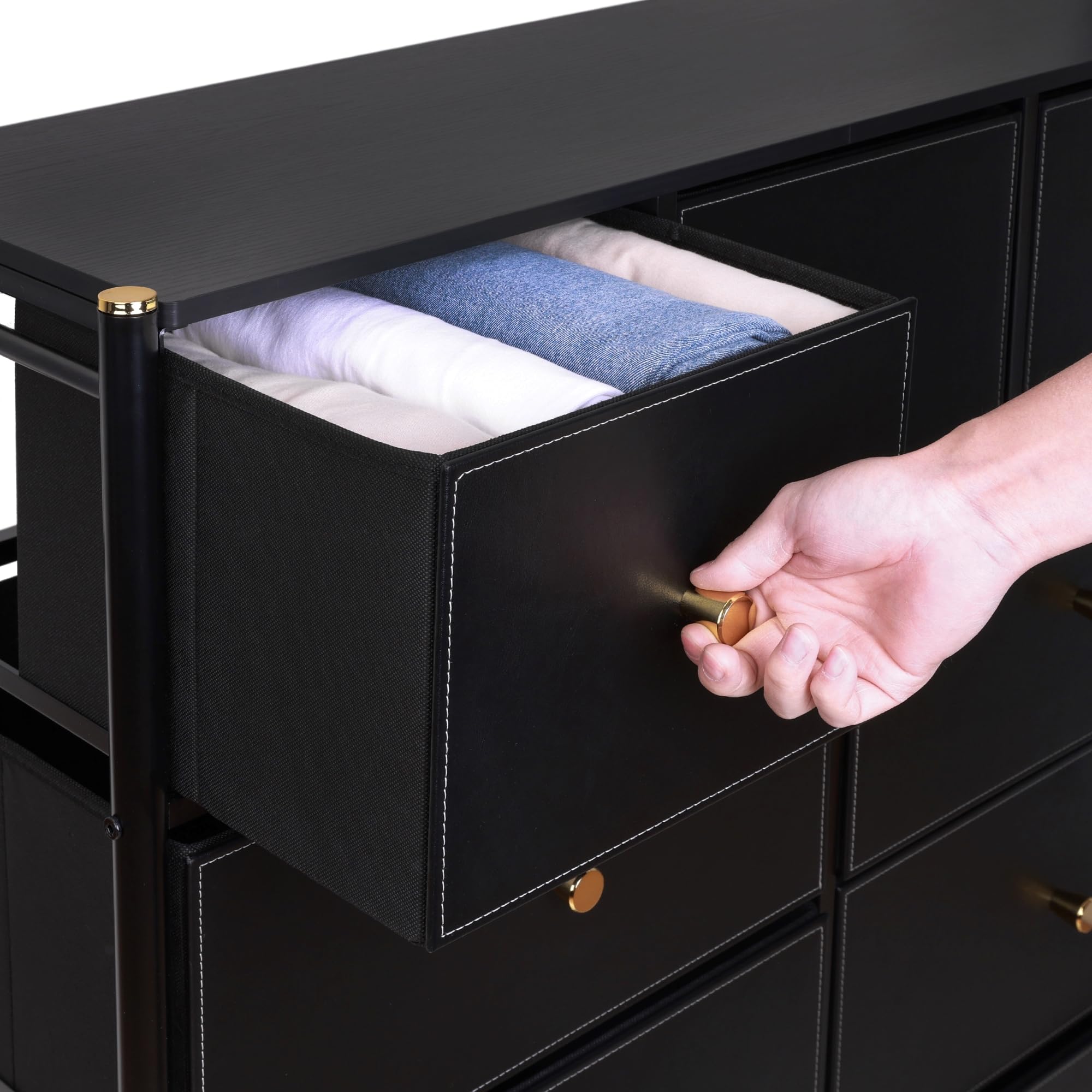 Black & Gold Dresser for Bedroom - 6 Drawer Chest of Drawers, Kids Dresser & Nursery Storage Furniture - Perfect for Baby Room, Child's Bedroom & Home Organization