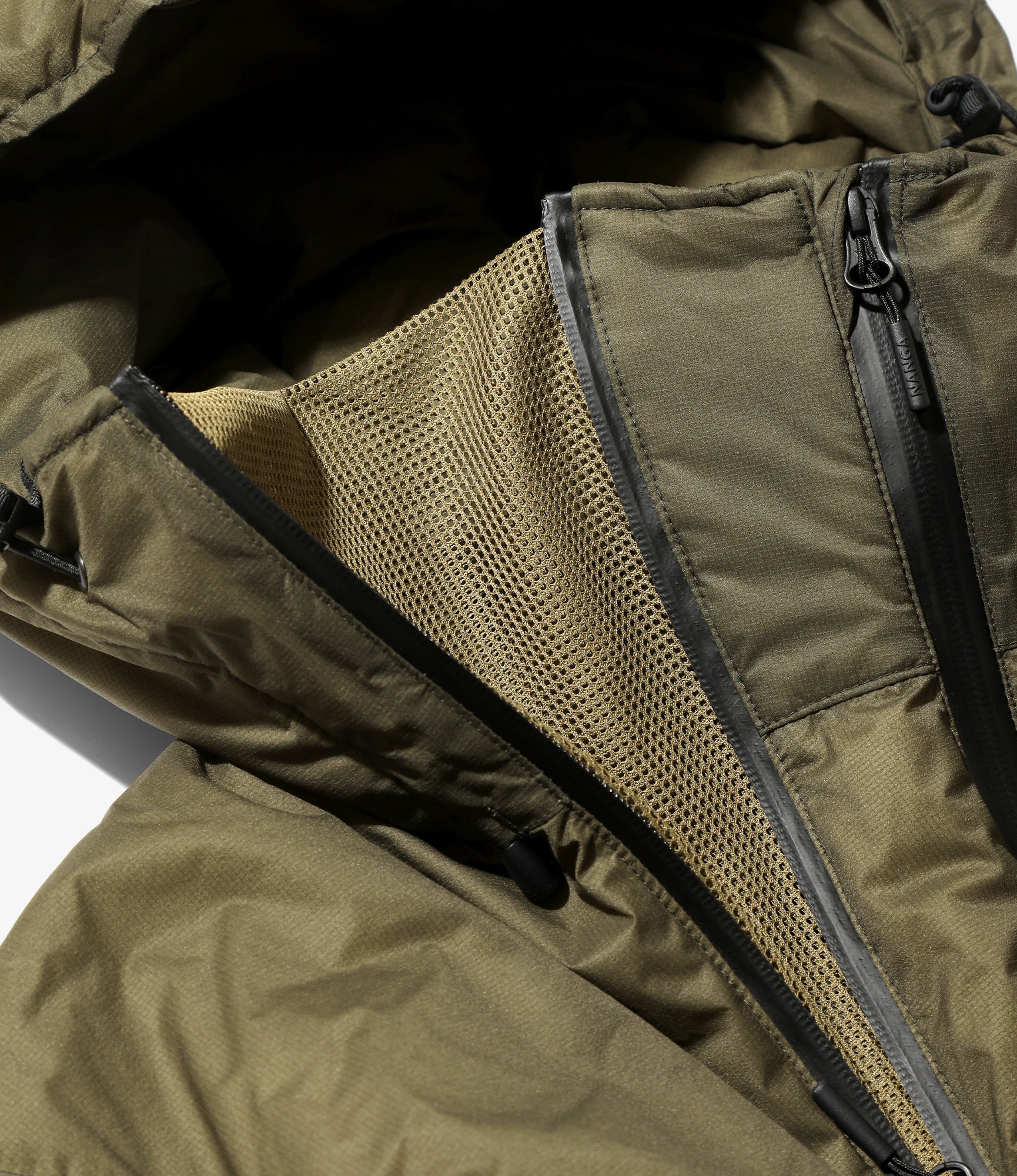 Men's Olive Ripstop Nylon Down Zip Jacket - Lightweight Warm Winter Coat for Outdoor Hiking & Camping