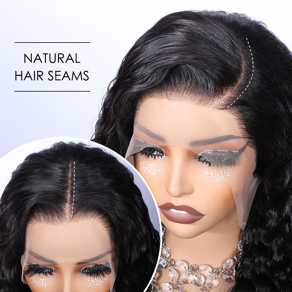 Glueless Lace Front Wigs Human Hair for Black Women - 200% Density Brazilian Water Wave Pre Plucked Bleached Knots Wig (16 Inch) | Perfect for Daily Wear, Parties & Special Occasions