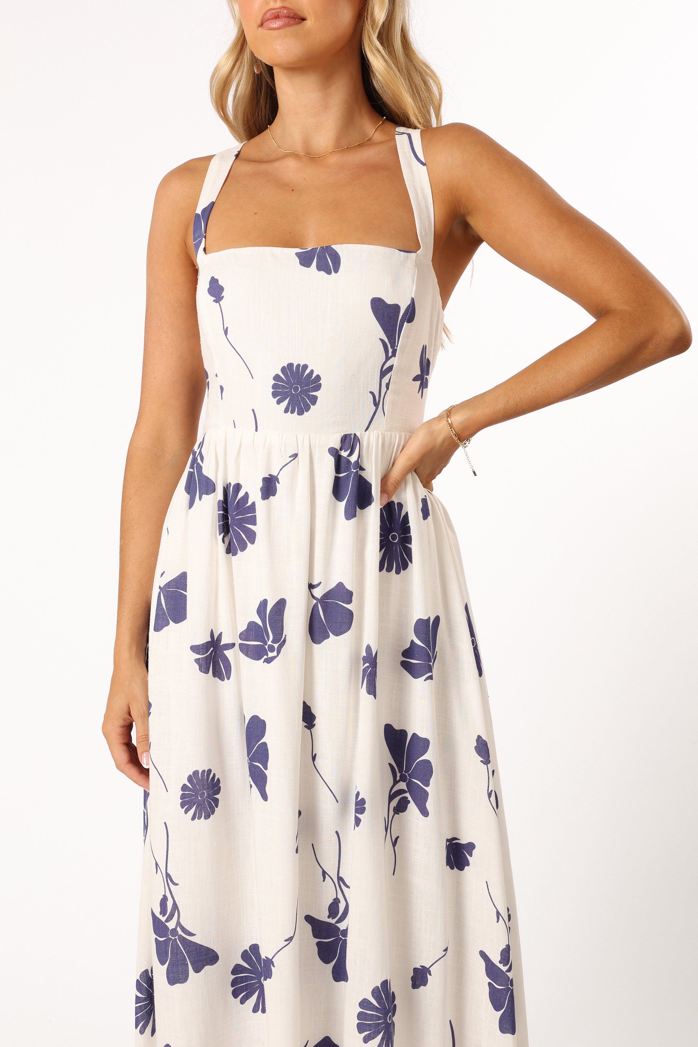Hazel Maxi Dress - Navy Blue Floral Print Women's Long Dress for Summer, Beach, Vacation & Casual Wear | Elegant Boho Style Flowy Dress for Outdoor Events & Parties