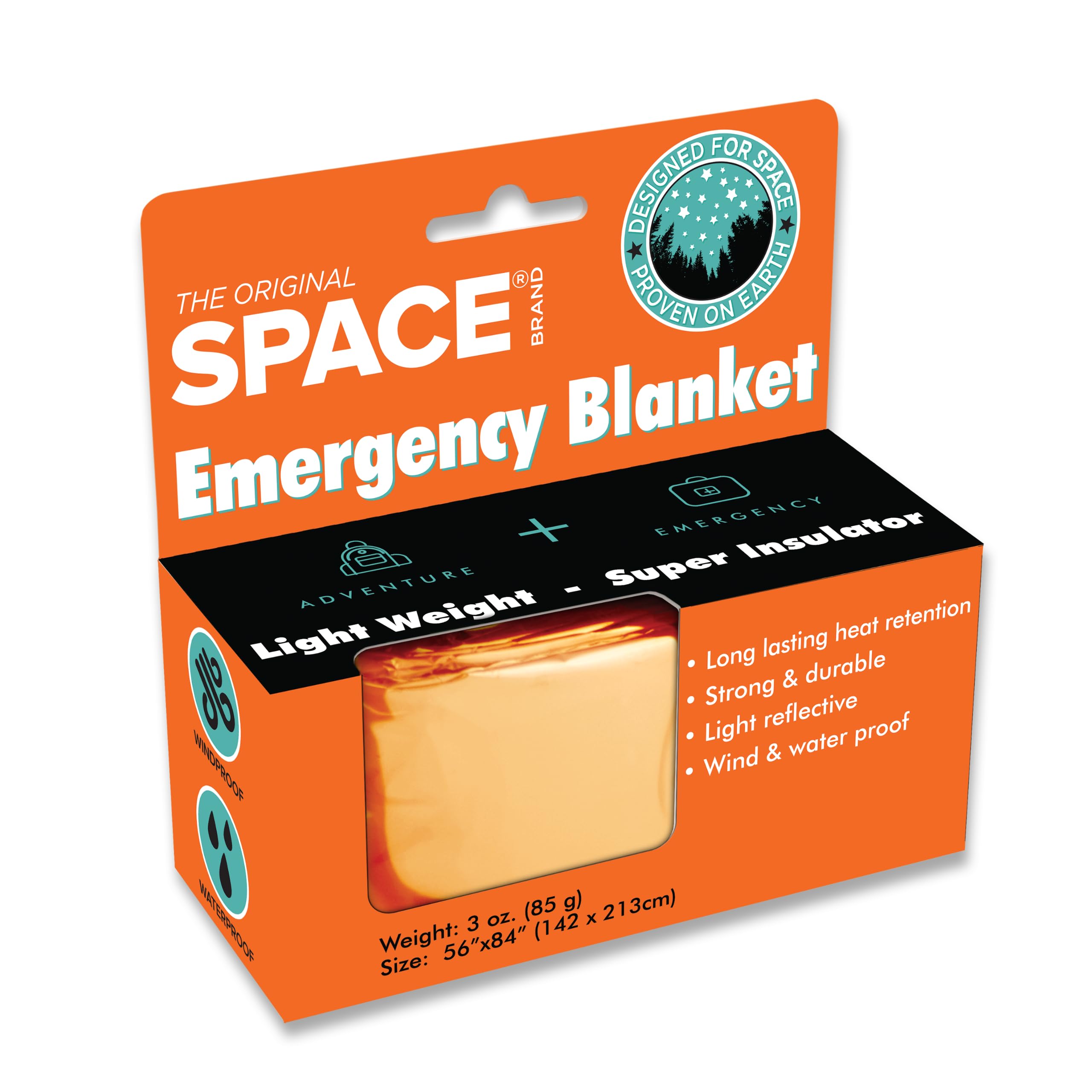 Space Brand Emergency Survival Blanket - Orange/Silver Reflective Thermal Blanket, Waterproof Windproof for Camping, Hiking, First Aid & Outdoor Adventures