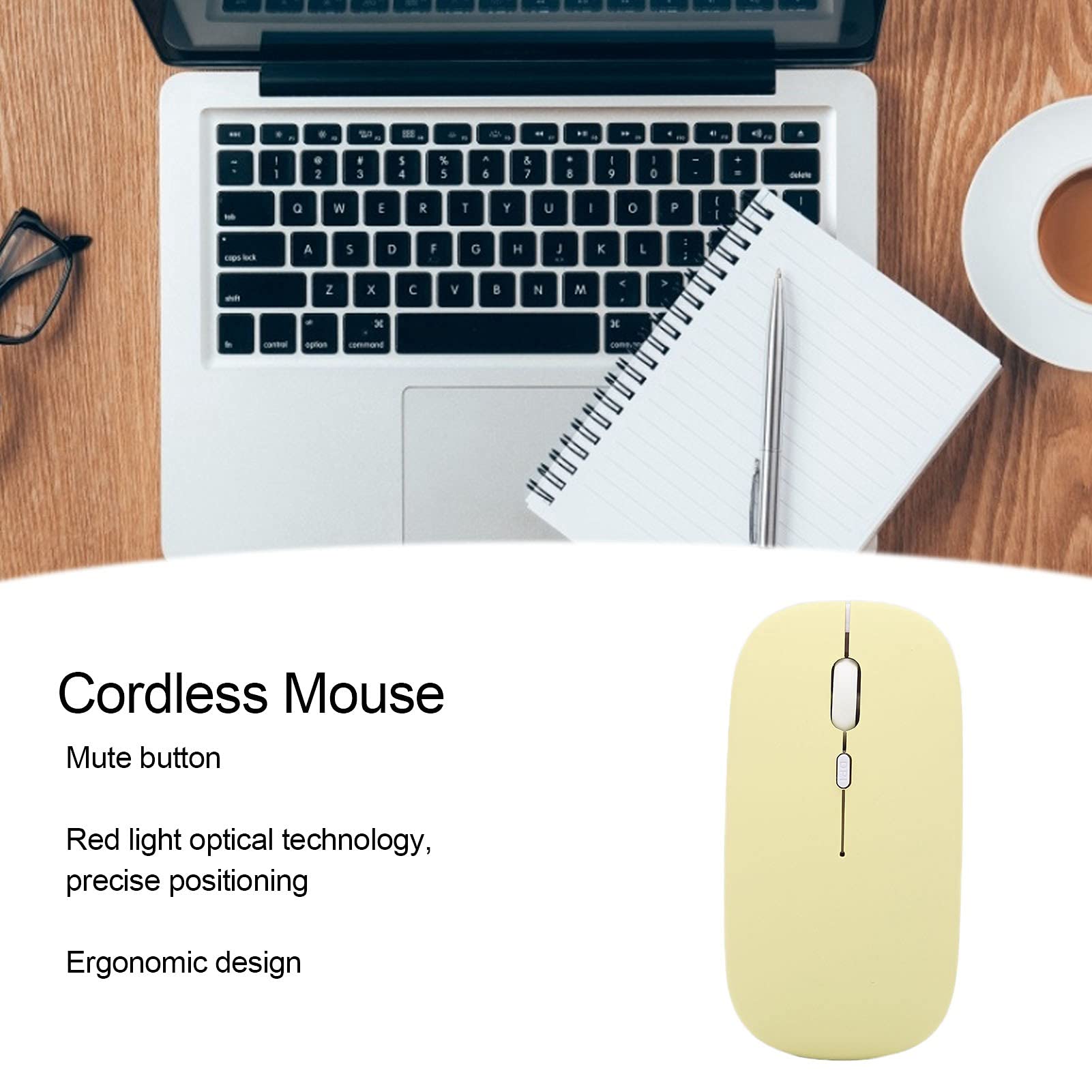 Zyyini Wireless Bluetooth Mouse, 1600 DPI Adjustable 3-Speed Optical Ergonomic Ultra-Thin Silent Mouse for Laptop, Computer, Tablet - Perfect for Office Work, Home Use & Travel (Yellow)
