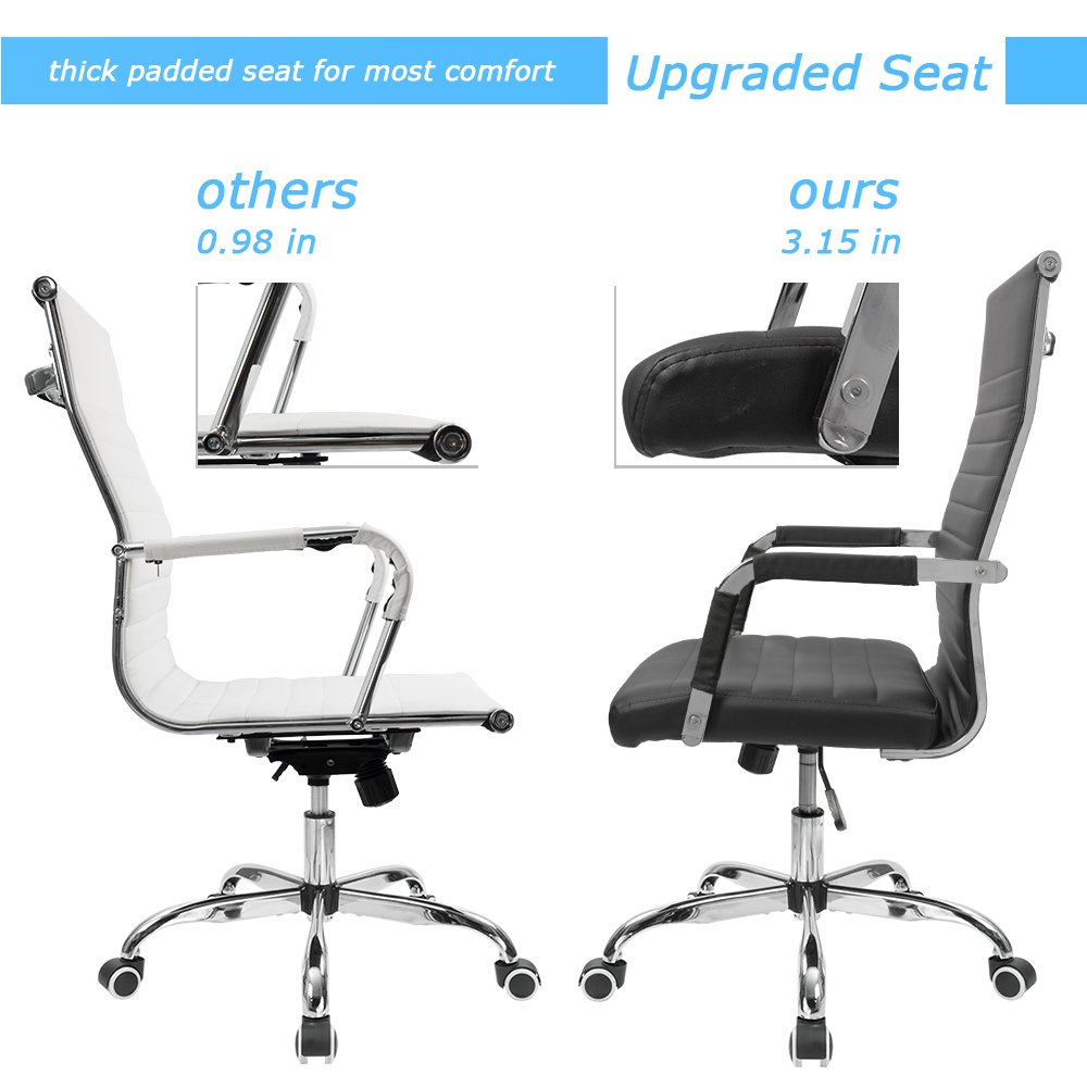 Furmax Mid-Back PU Leather Office Chair - Adjustable Swivel Executive Desk Chair with Arms, Ergonomic Ribbed Design for Home Office, Conference Room & Workstation (Black) - Perfect for Long Work Hours & Professional Meetings
