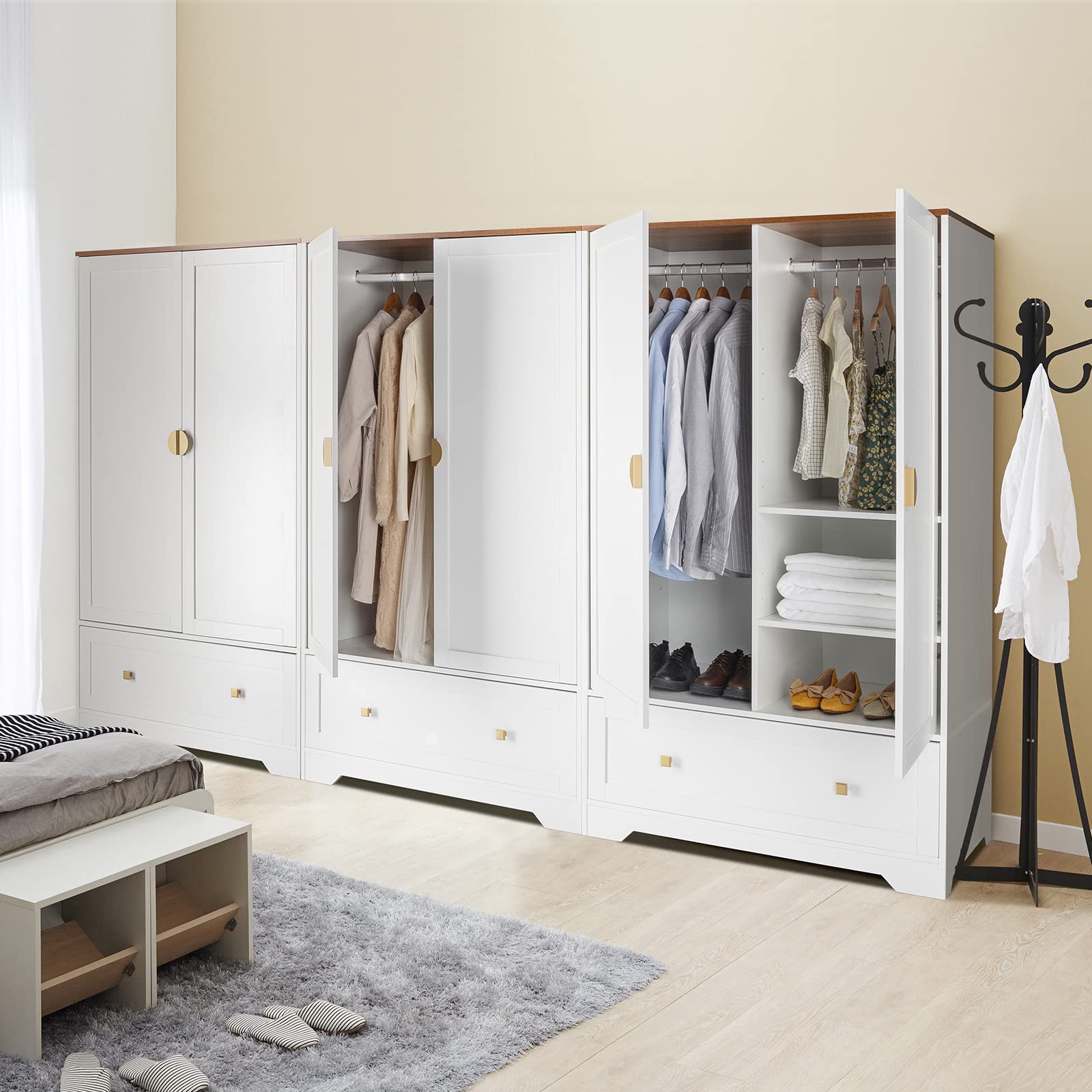 VINGLI 38 Inch Wide White Armoire Wardrobe with Hanging Rod, Shelves & Drawer - Freestanding Closet Organizer for Bedroom, Dorm, Apartment - 21
