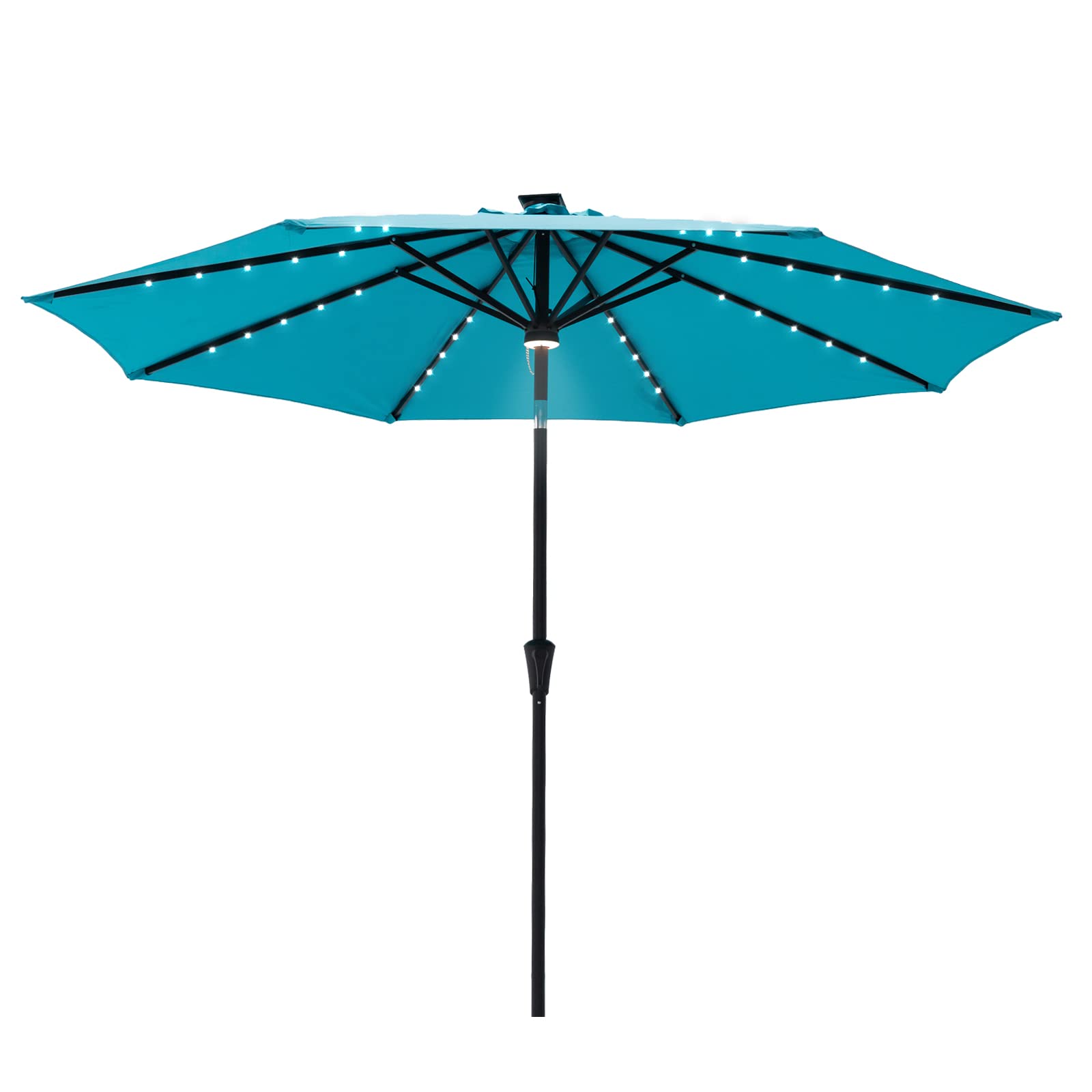 10 ft Solar Powered LED Patio Umbrella with Tilt - Waterproof Outdoor Market Umbrella for Garden, Poolside, Deck & Backyard - FLAME&SHADE