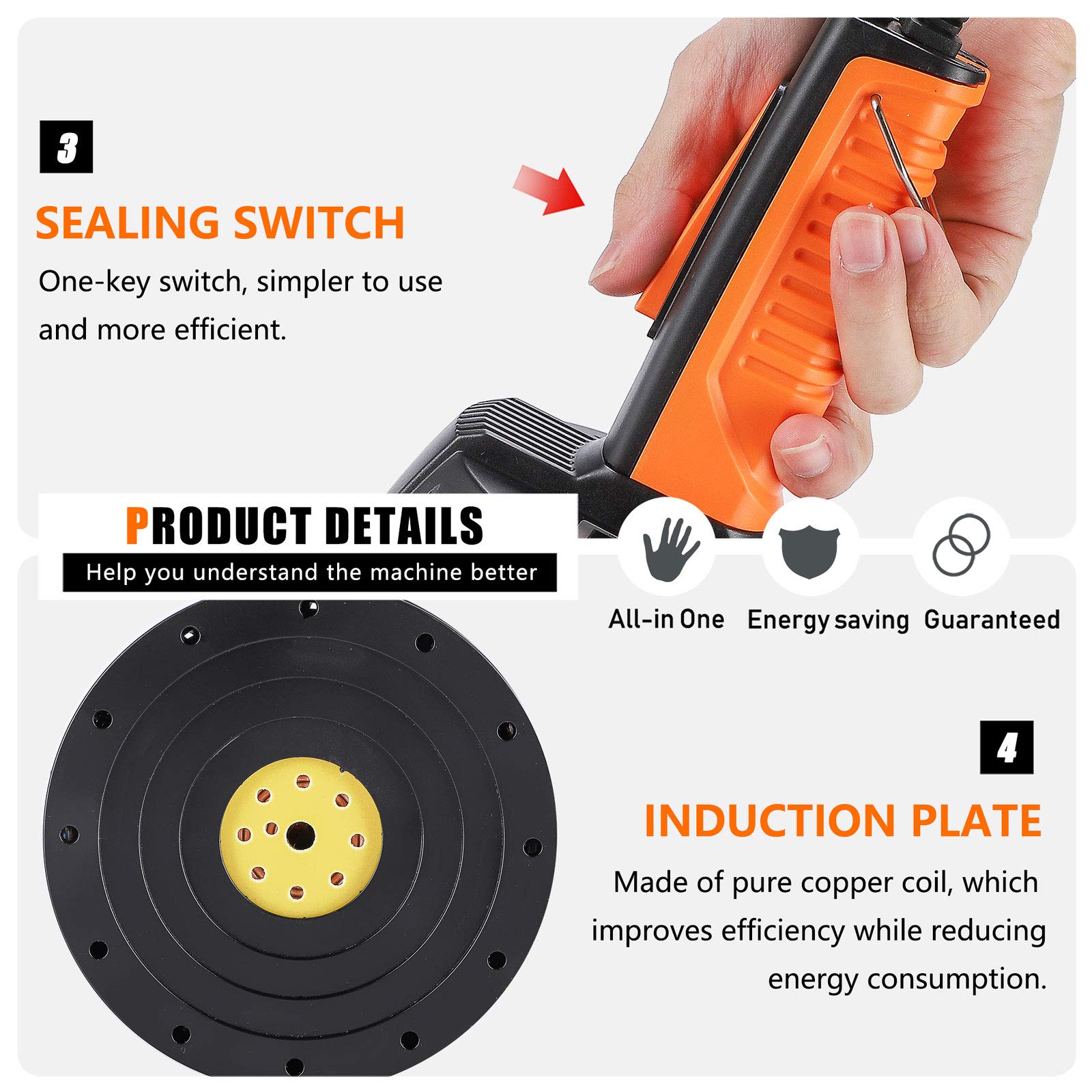 NEWTRY Handheld Induction Sealer Machine 20-80mm Adjustable Power & Time - 110V Bottle Cap Sealer for Plastic & Glass Containers - Perfect for Home Brewing, DIY Projects & Small Business Packaging