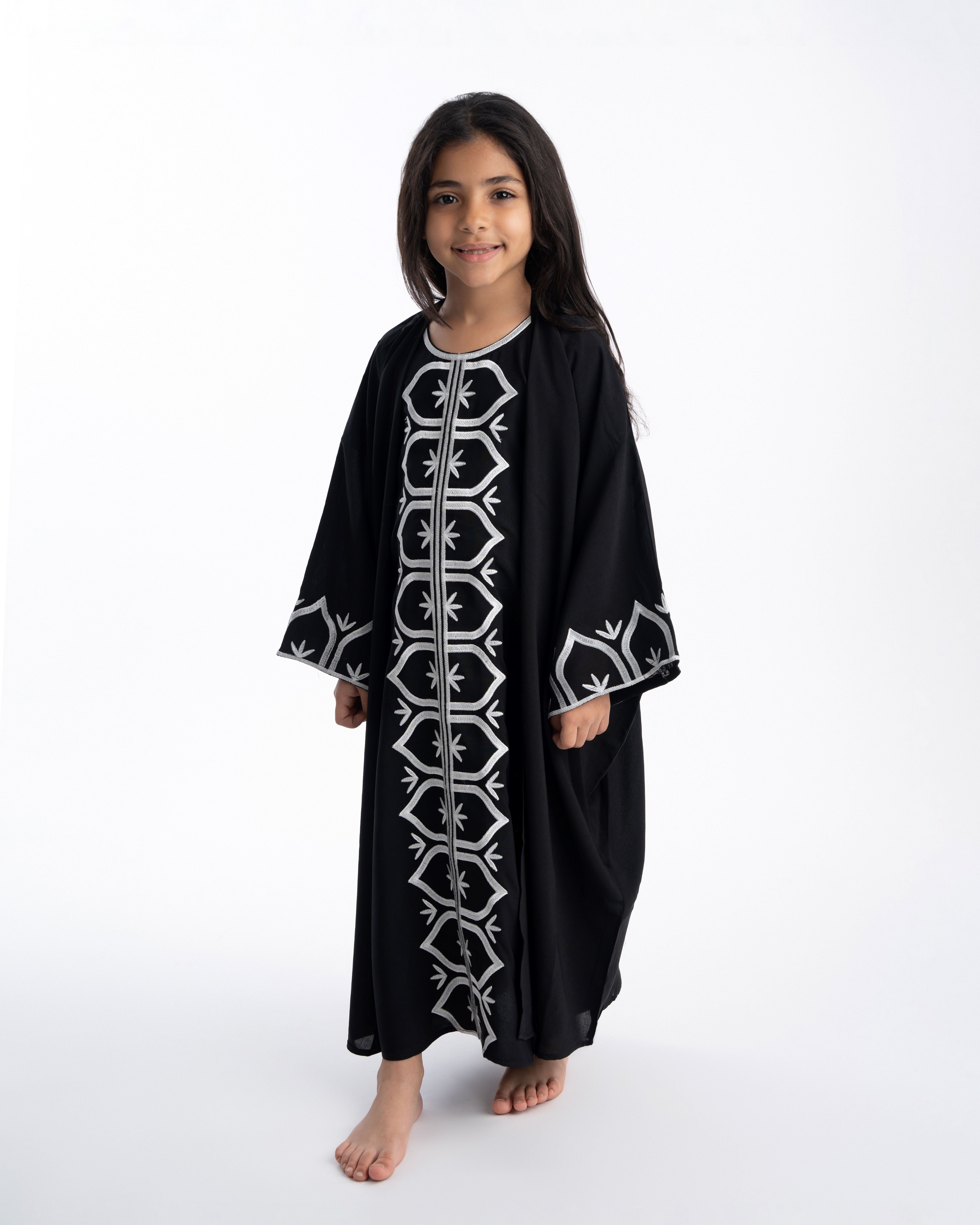 Malika Black Abaya for Kids - Islamic Prayer Dress for Girls - Perfect for Eid, Mosque, and Special Occasions