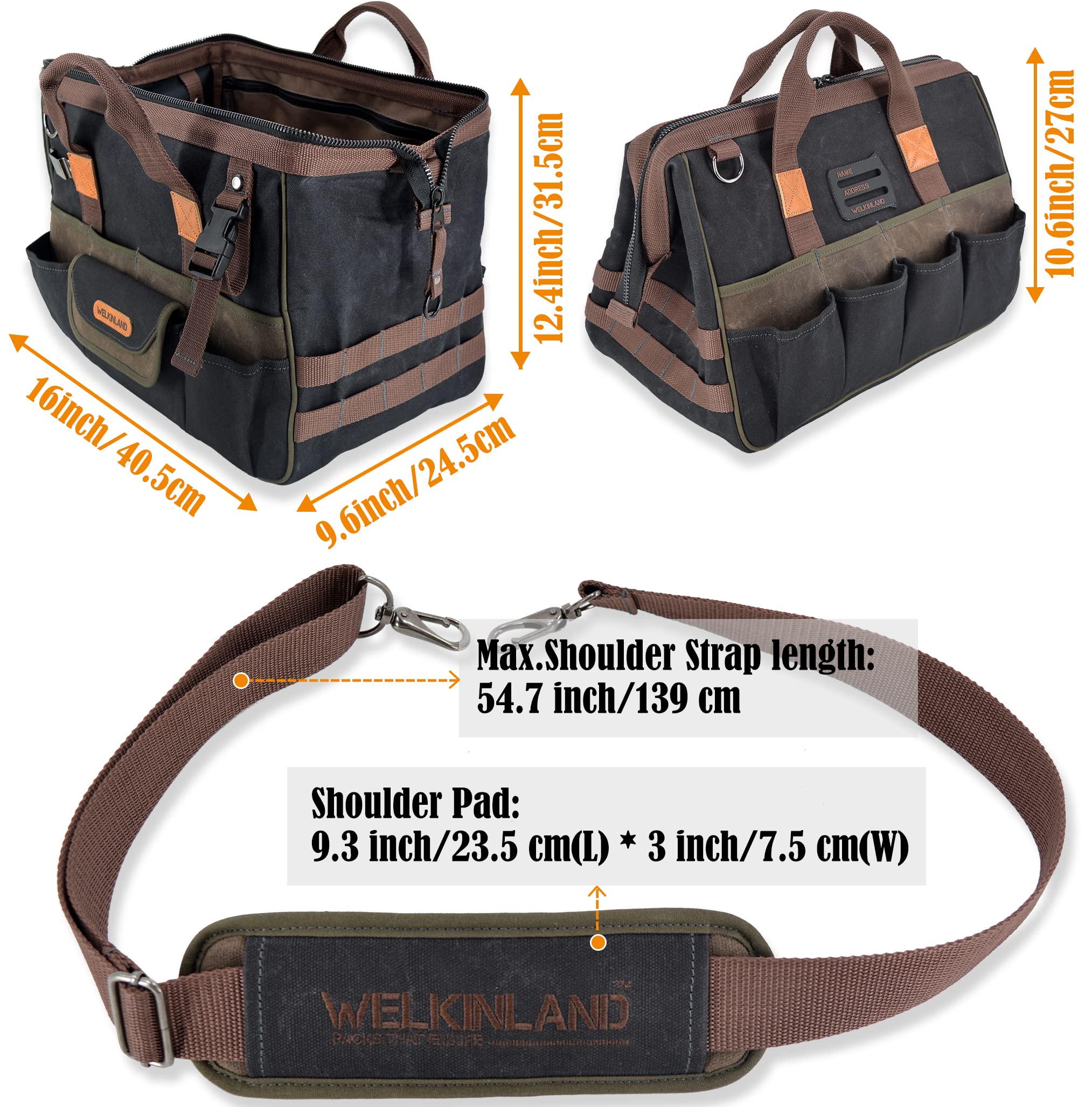 WELKINLAND 32-Pocket Heavy Duty Waxed Canvas Tool Bag - Electrician & HVAC Tools Organizer with 16