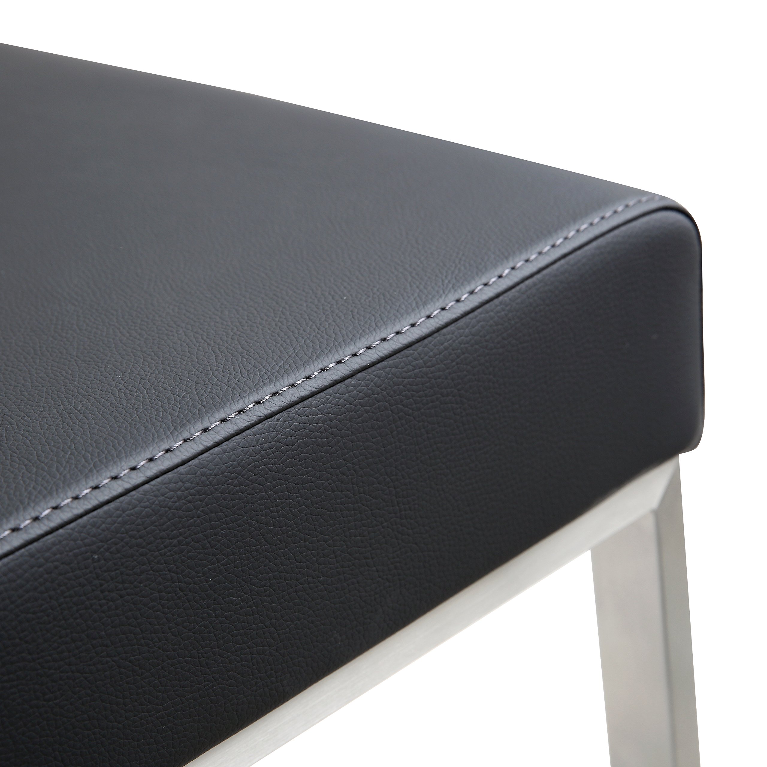 Premium Denmark Black Vegan Leather Counter Stools - Set of 2, Stainless Steel Frame, Modern Bar Stools for Kitchen Island, Breakfast Nook & Dining Room Decor