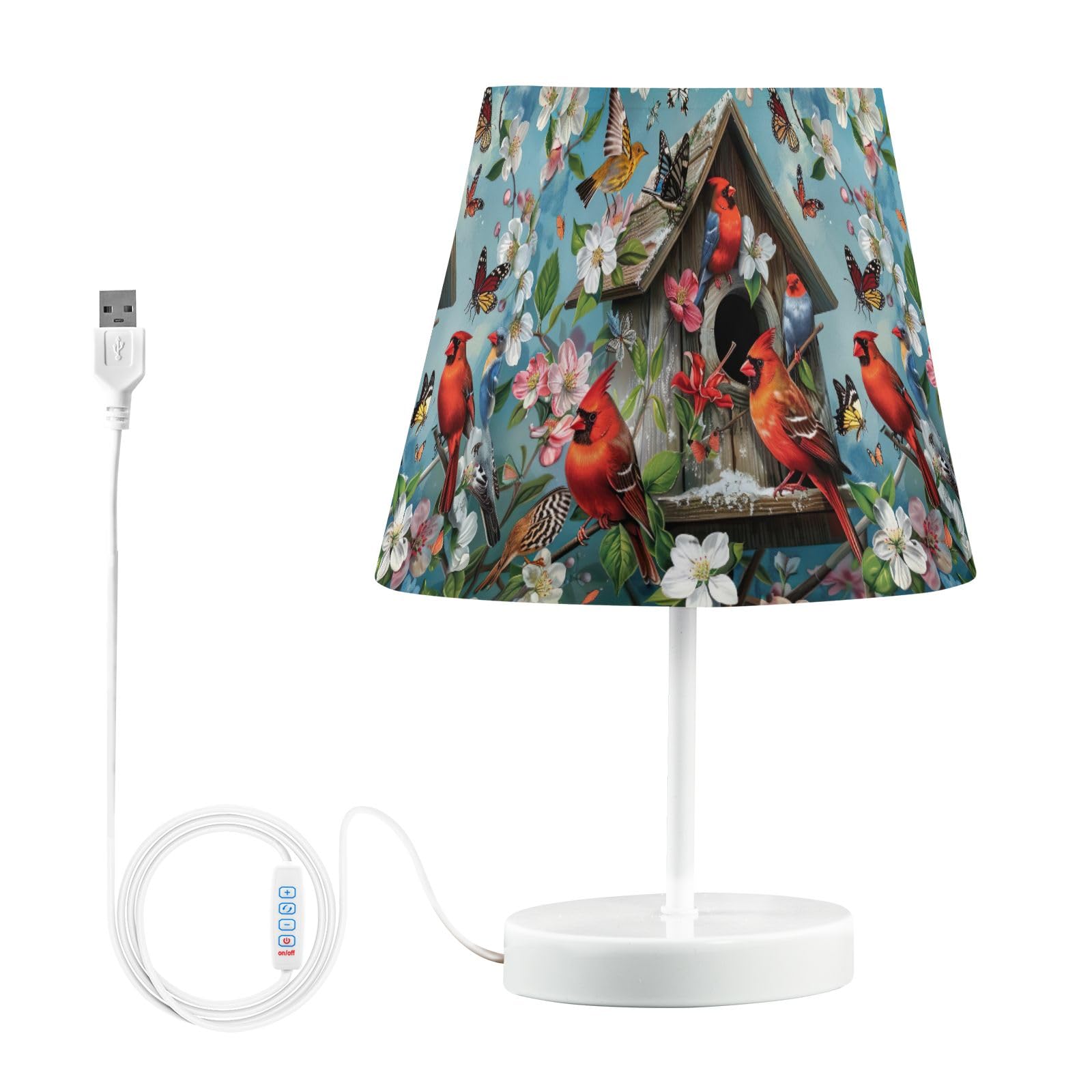 CHIFIGNO Modern Nightstand Lamp with USB Port - 3-Way Dimmable Bedside Table Light, Spring Garden Birds Design for Bedroom Decor - Perfect for Reading, Relaxing & Enhancing Ambience