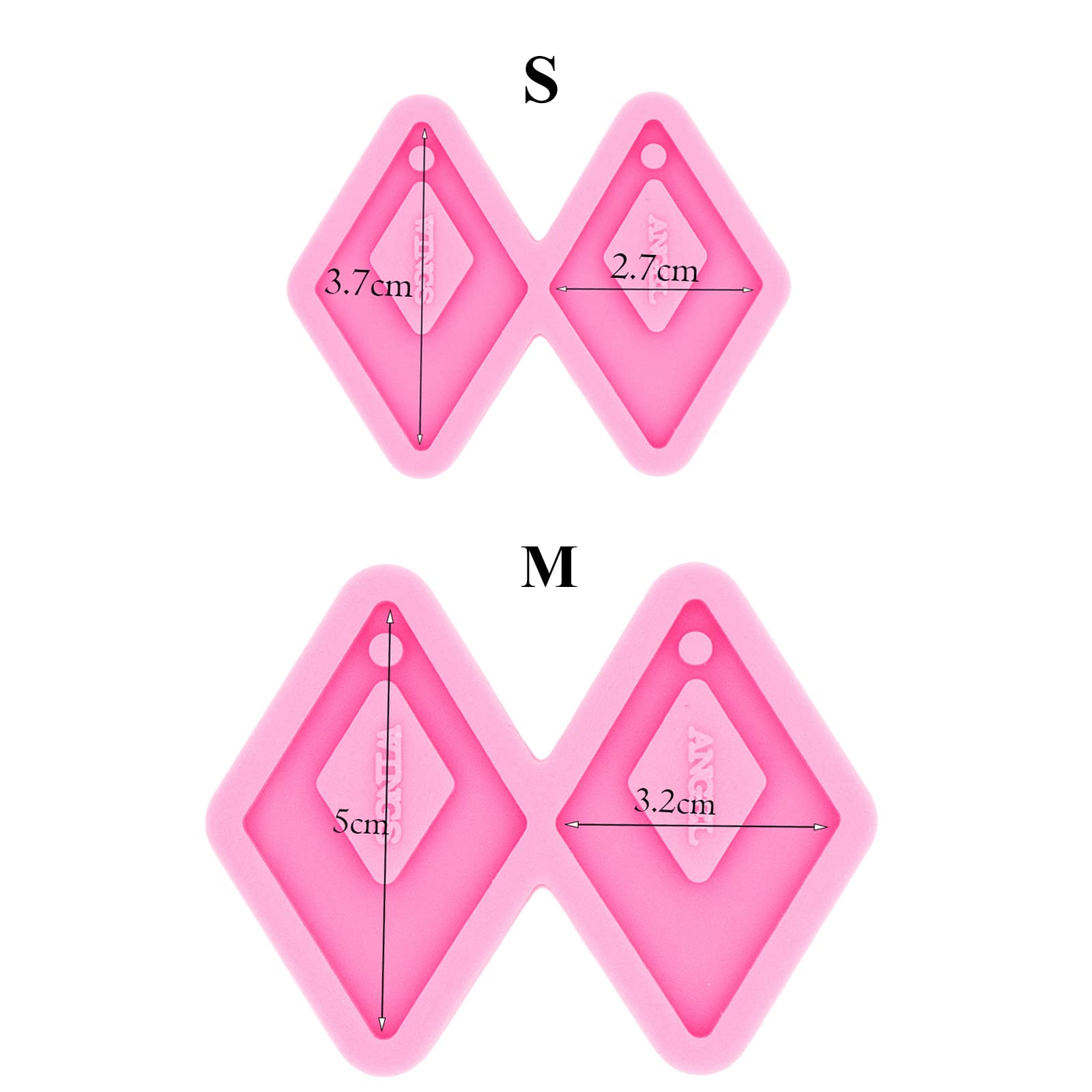 2Pcs Angel Wings Silicone Resin Molds for Jewelry Making - Rhombus Hollow Epoxy Casting Molds (Size S/M) - Perfect for DIY Earrings, Pendants & Craft Projects