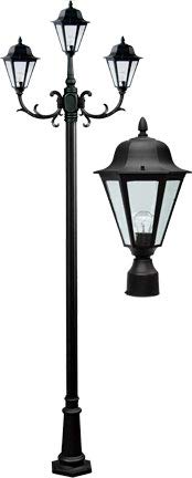 Daniella Black Post Light Fixture with Frosted Glass - 3 x 16W LED Lamp (85-265V) for Outdoor Pathway, Garden & Patio Lighting