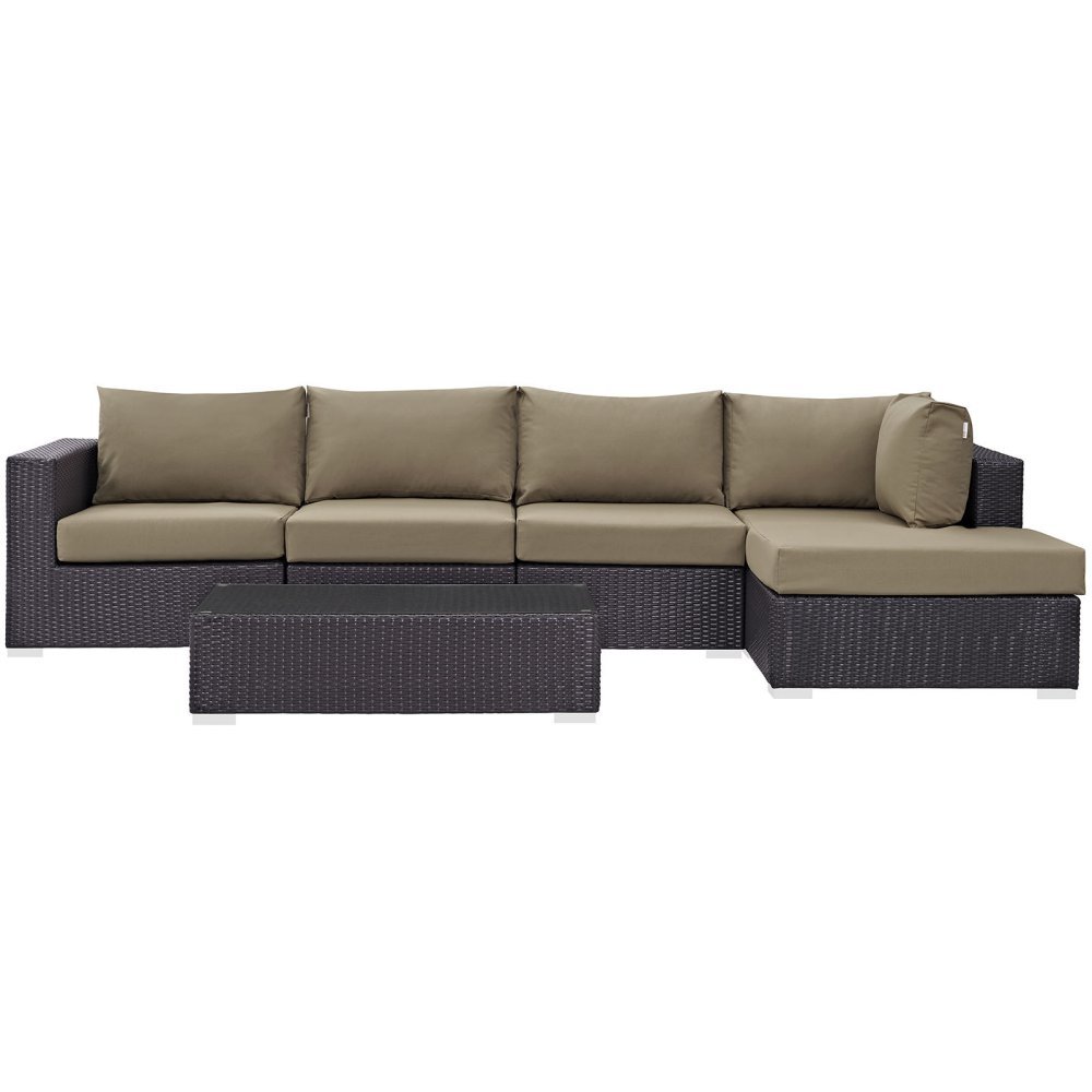 Modway EEI-2167-EXP-MOC-SET 5-Piece Wicker Rattan Outdoor Patio Sectional Sofa Set - Espresso Mocha - Seating for 4 - Weather-Resistant Garden Furniture for Backyard, Poolside & Terrace Relaxation