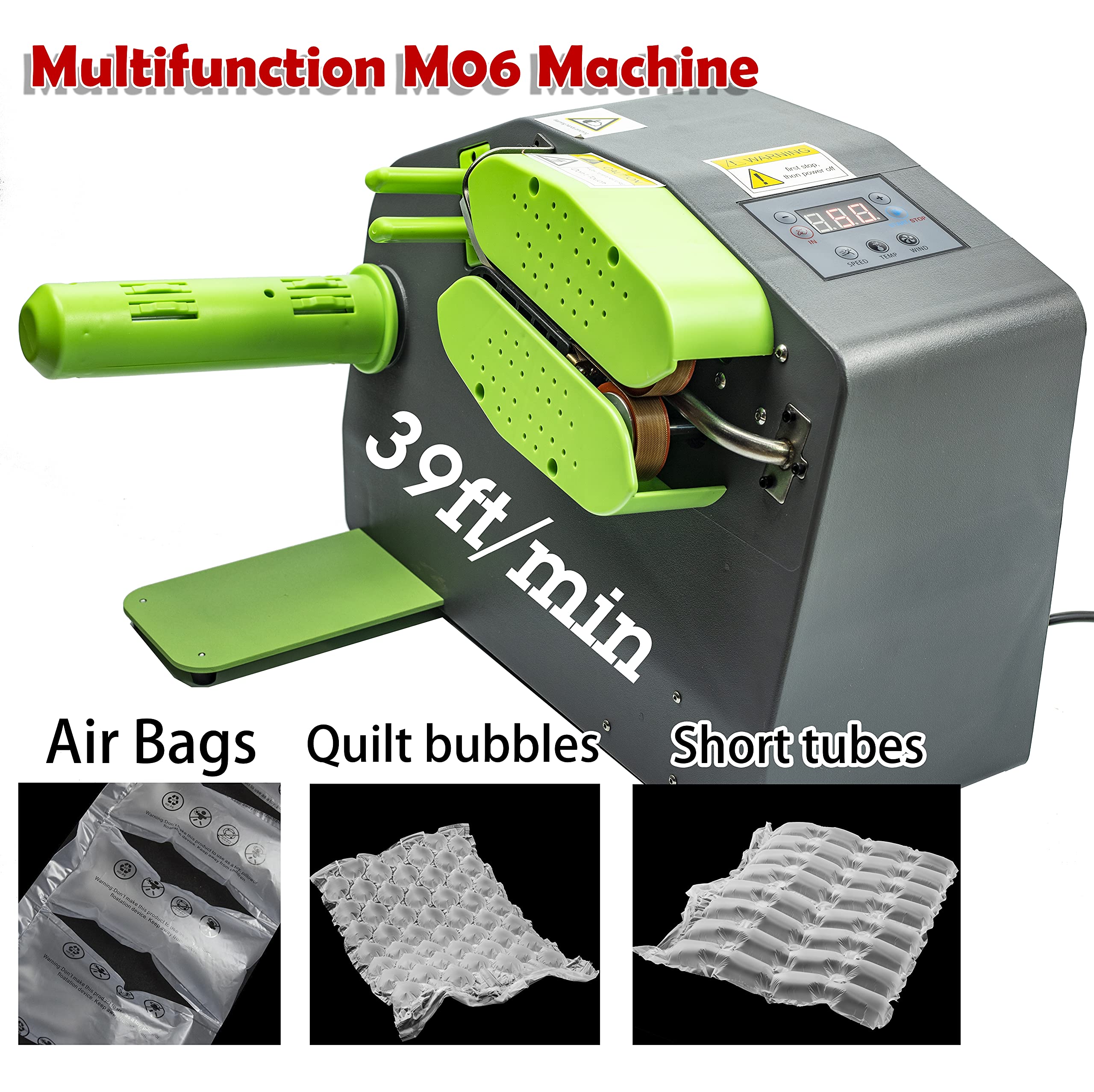 High-Speed 39Ft/Min Air Cushion Machine - Fast Heating in 30 Seconds | Air Pillow Maker for Packaging | Durable M06 (D10) Model | Ideal for E-commerce, Shipping & Fragile Item Protection