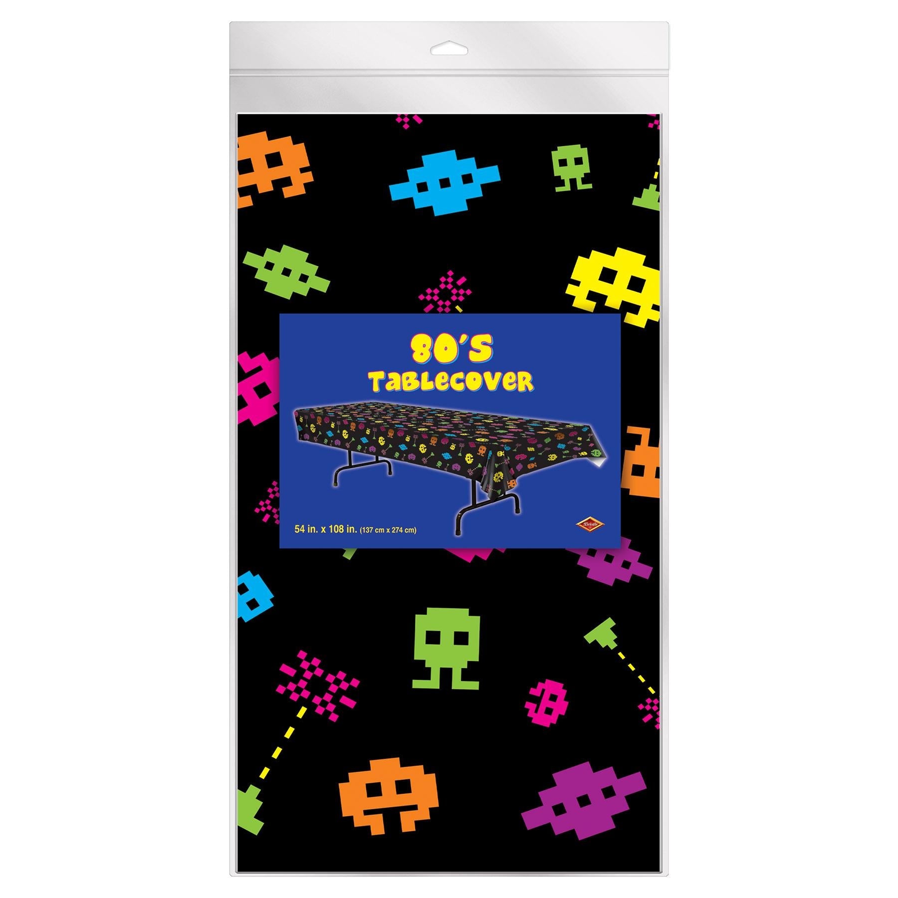 12 Pack Beistle 80's Party Tablecover - Retro Disposable Plastic Tablecloth for 80s Theme Party Decorations, Birthday, Graduation, Halloween Celebrations (54