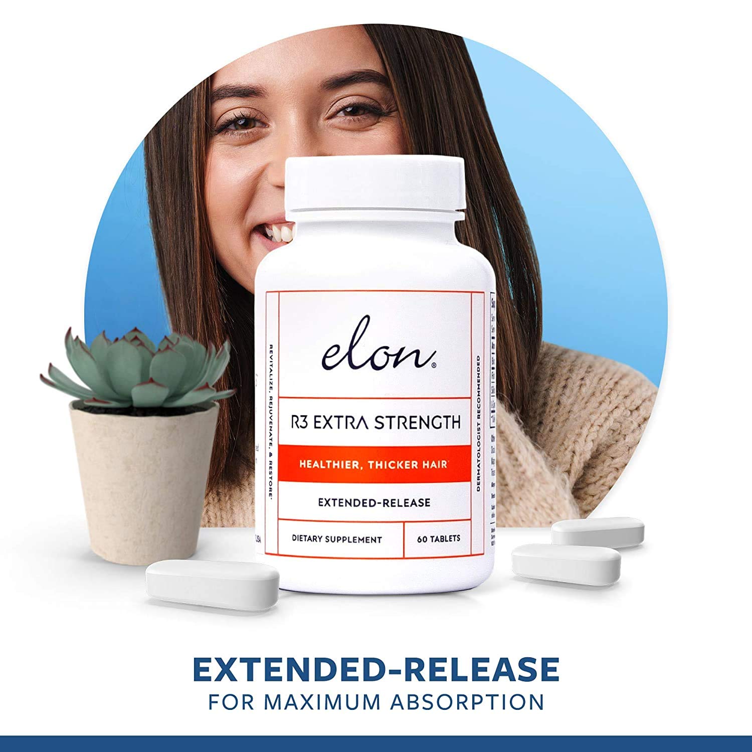 Elon R3 Extra Strength Hair Growth Supplement for Women - 5000mcg Biotin & Collagen Formula for Thicker, Fuller Hair - 60 Capsules (Pack of 3) - Promotes Healthy Hair Growth for Daily Hair Care & Styling Support
