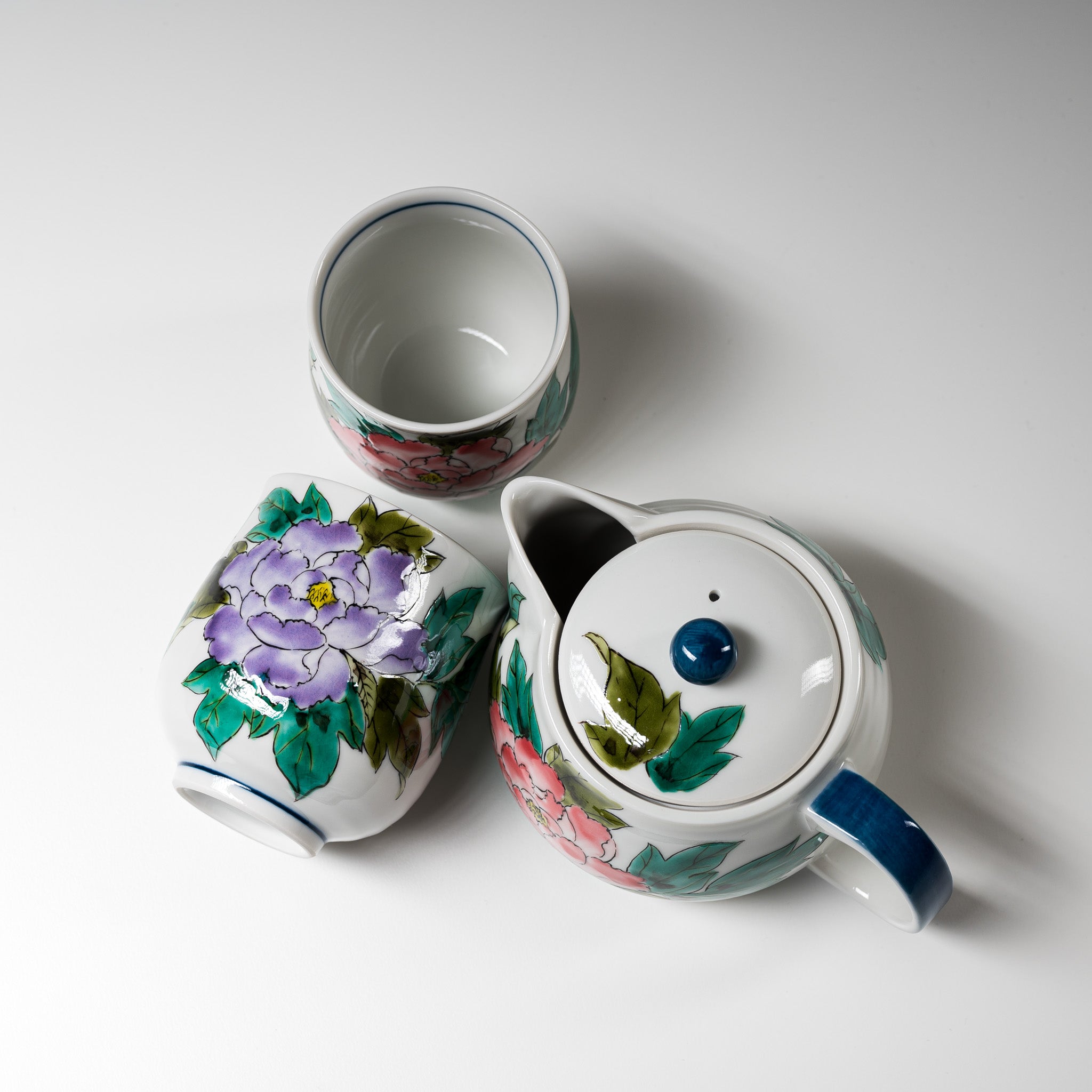 Premium Kutani Ware Japanese Tea Set with Peony Design - Authentic Hand-Painted Ceramic for Matcha, Green Tea & Home Decor