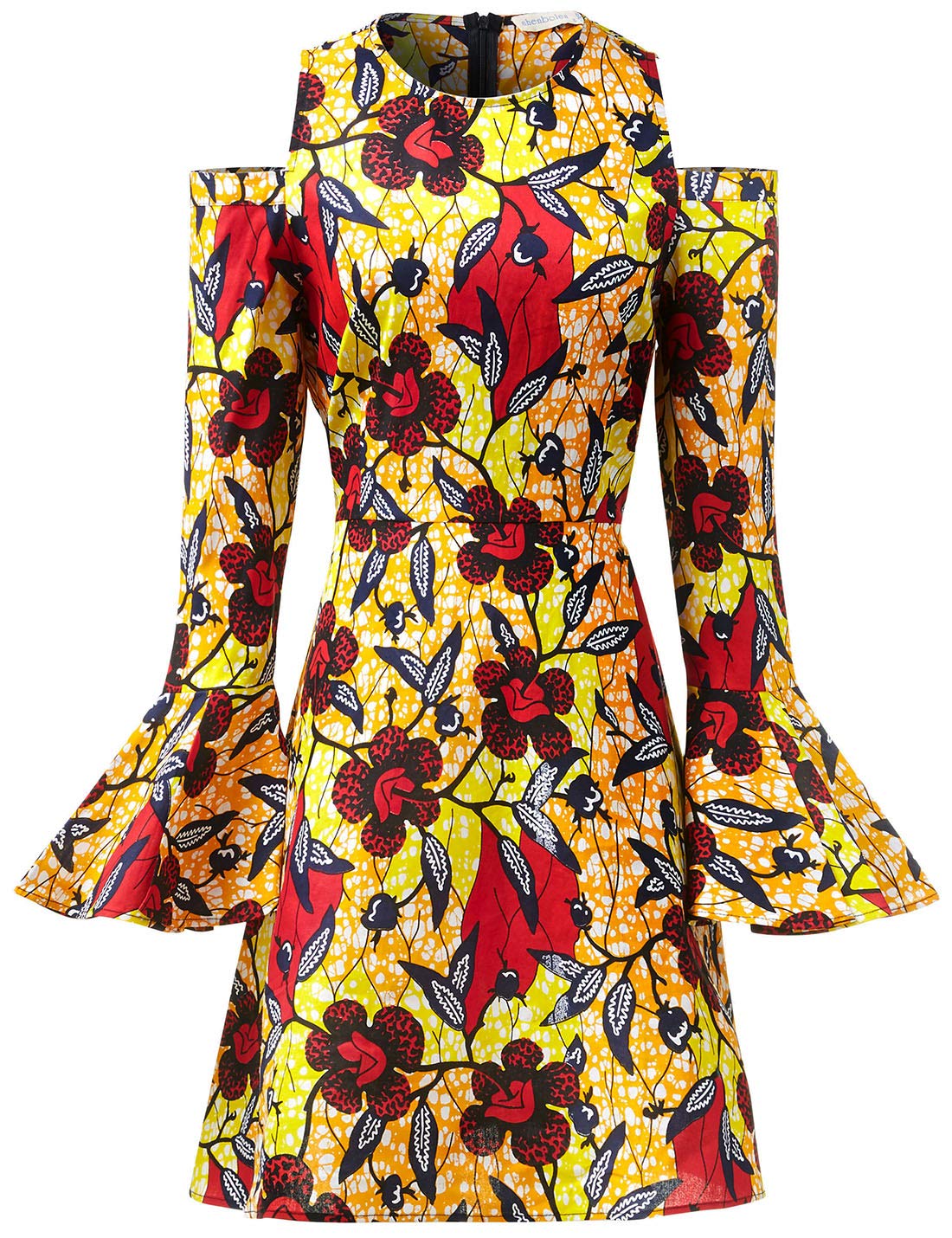 African Print Maxi Dress for Women - Long Sleeve Winter & Autumn Vintage Floor Length Elegant Traditional Skater Dress | Perfect for Holidays, Parties, and Special Occasions