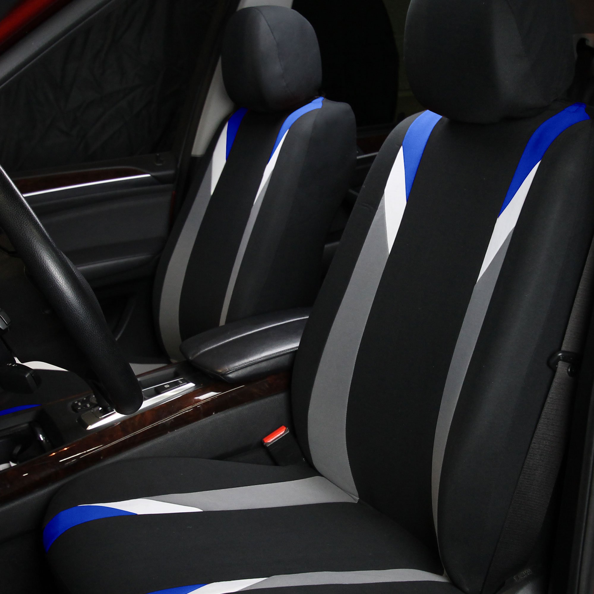 FH Group Universal Airbag Compatible Seat Covers - Premium Modern Blue Car Seat Protectors for Front Seats | Fits Cars, Trucks, SUVs & Vans | Durable Interior Accessories for Daily Commute & Road Trips