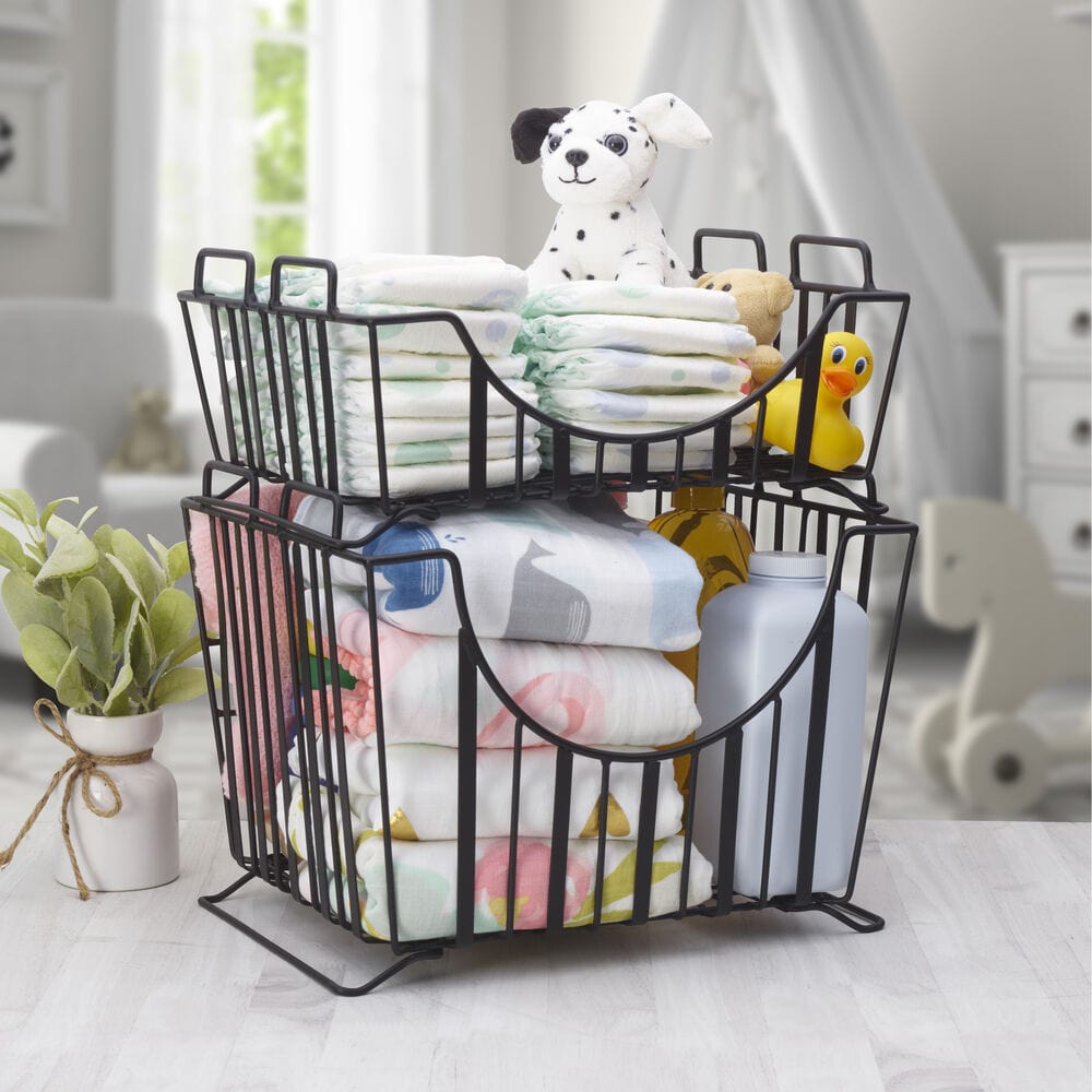 Stackable Storage Baskets Set of 2 - Band & Stripe Design for Home Organization - Perfect for Bedroom, Bathroom, and Office Storage