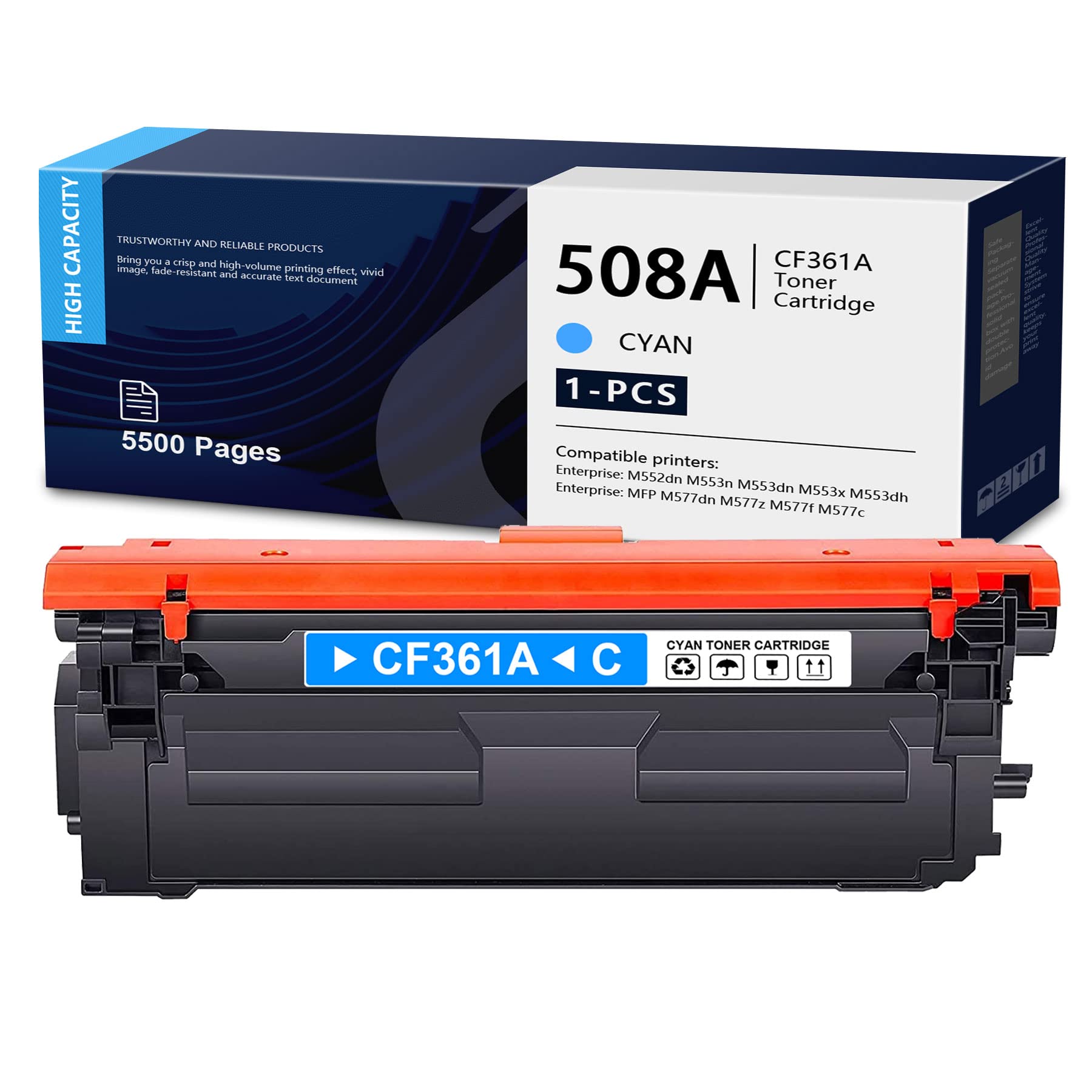 DOPHEN 1 Pack 508A Cyan Toner Cartridge - Compatible with HP CF361A for M552dn M553n M553dn M553x M553dh M577dn M577z M577f M577dnm Printers | High-Yield Replacement Toner for Office & Home Printing Needs