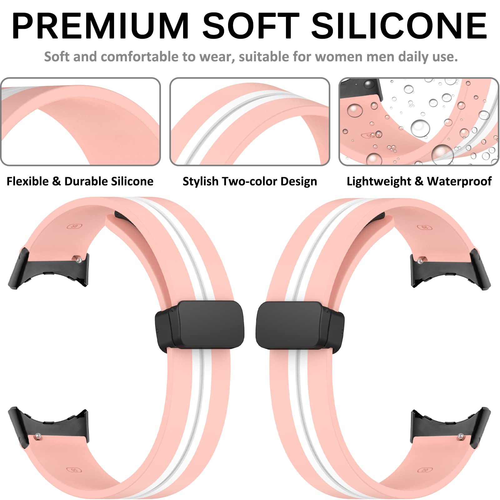 Miimall Silicone Bands for Google Pixel Watch & Pixel Watch 2 - Magnetic Buckle, Waterproof, Sport Strap for Workout & Daily Use