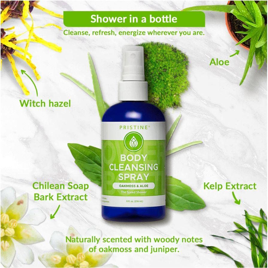 PRISTINE No Rinse Body Wash Spray for Women & Men - Natural Portable Shower Alternative, Travel & Camping Essential, Post-Workout Refresh (2 Pack)