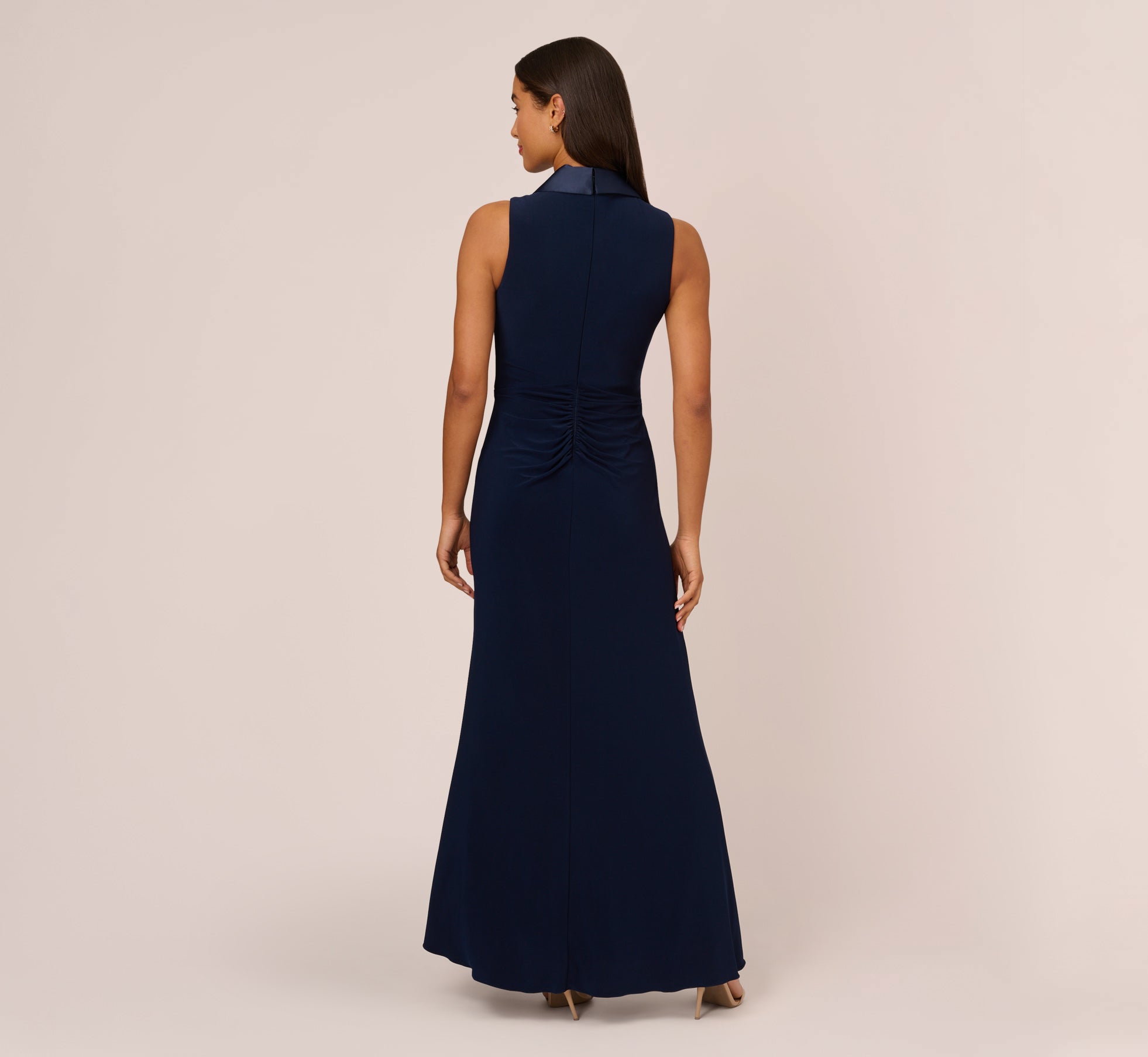 Elegant Matte Jersey Twist Front Tuxedo Long Gown in Midnight - Formal Evening Dress for Prom, Wedding & Black Tie Events