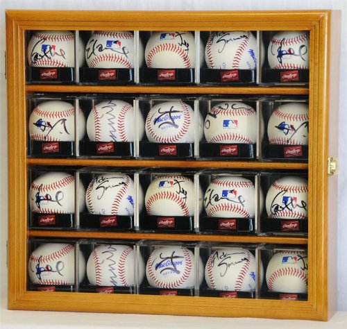 20 Acrylic Baseball Display Case with UV Protection - Cherry Finish Wall Mount or Tabletop Cabinet for Collectibles, Memorabilia & Sports Decor