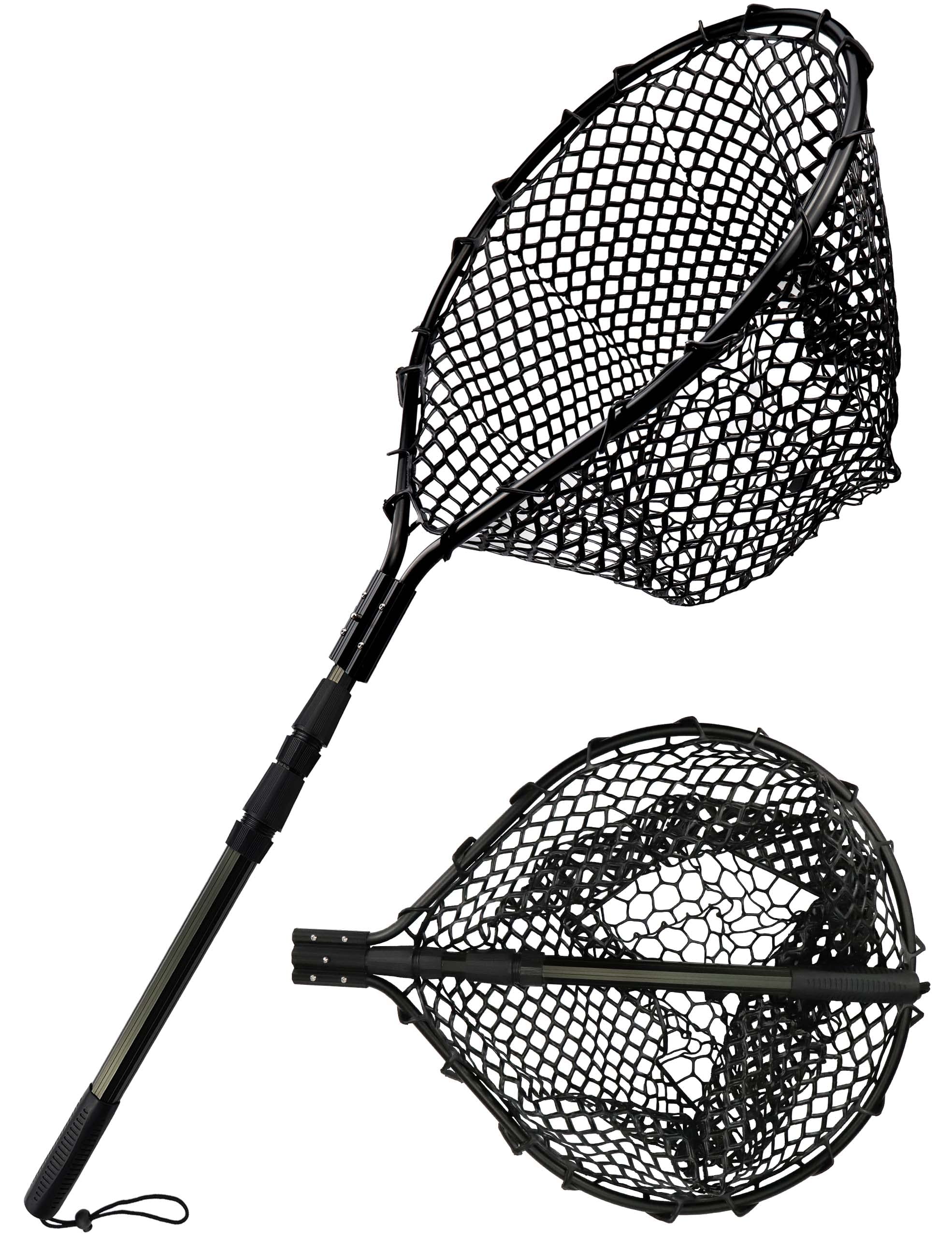 **Heavy Duty Rubber Landing Net for Saltwater Fishing - Large Folding Retractable Kayak Fishing Net with Long Handle - Perfect for Kayak, Boat & Shore Fishing**