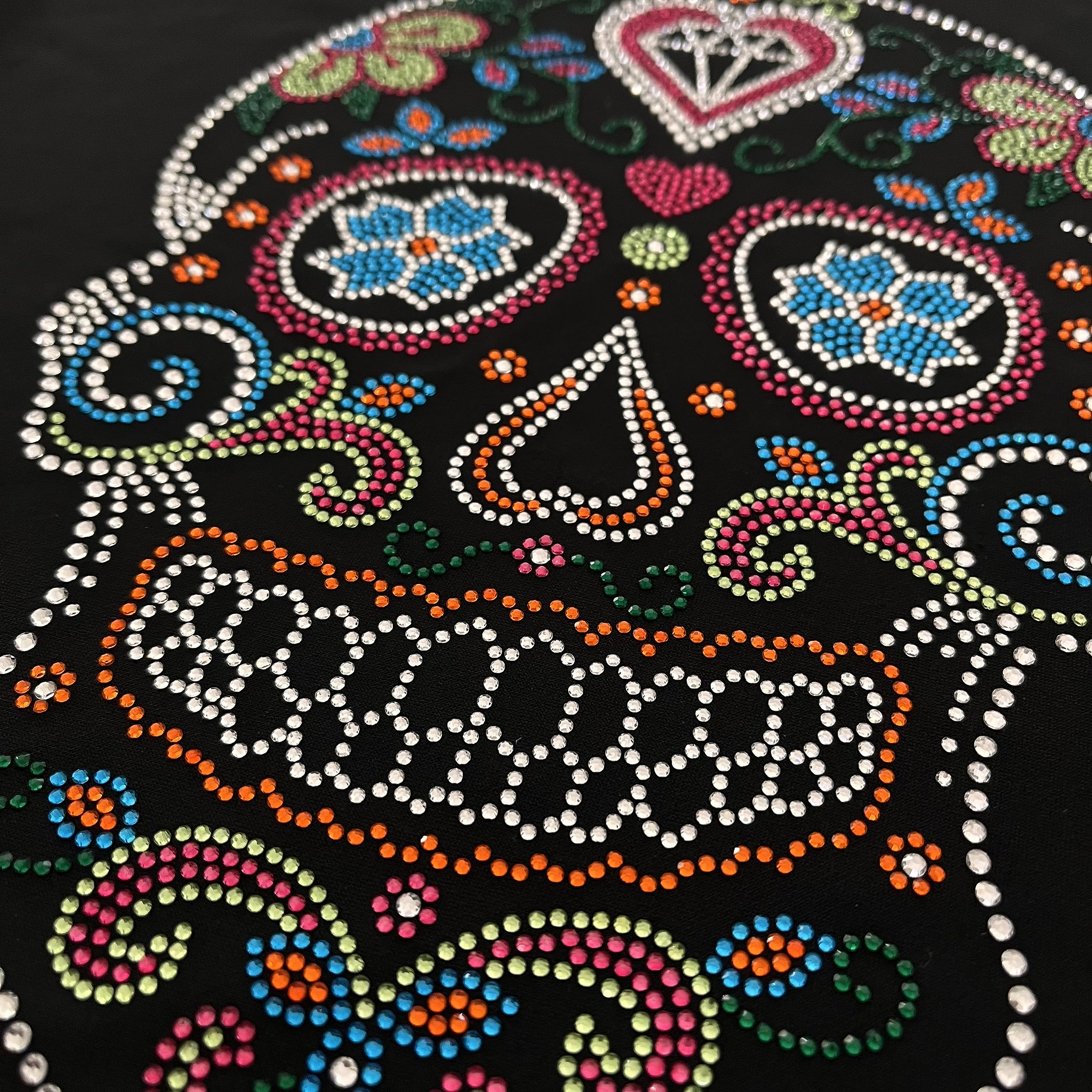 Neon Skull Rhinestone Iron-On Heat Transfer Patch - DIY Embellishment for Jackets, Hats & Bags - Perfect for Halloween & Punk Fashion