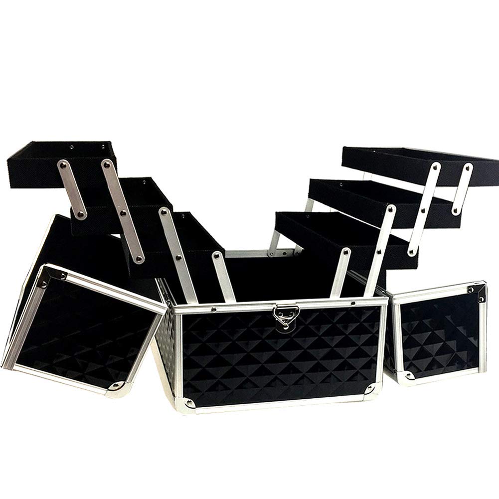 Portable Cosmetic Case Makeup Box Set - Aluminum Beauty Salon Vanity Organizer for Tattoo Tools & Jewelry Storage, Professional Travel-Friendly Makeup Bag for Women, Ideal Gift for Ladies (Black)