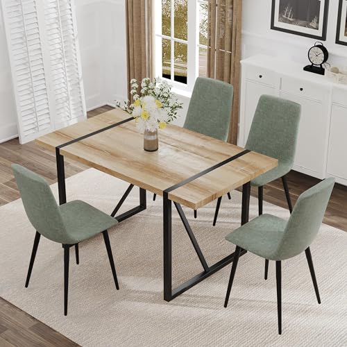 Wooden Table + Square Spoon Green Chairs