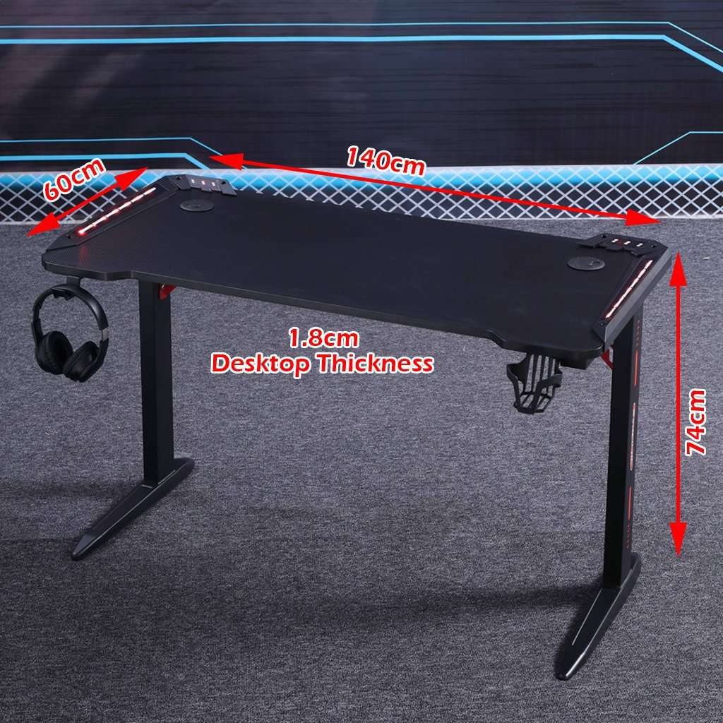 140cm RGB Gaming Desk with LED Lights - Carbon Fiber L-Shaped Computer Table for Home Office & Gaming Setup - Black (Perfect for PC Gaming, Streaming & Workspace)