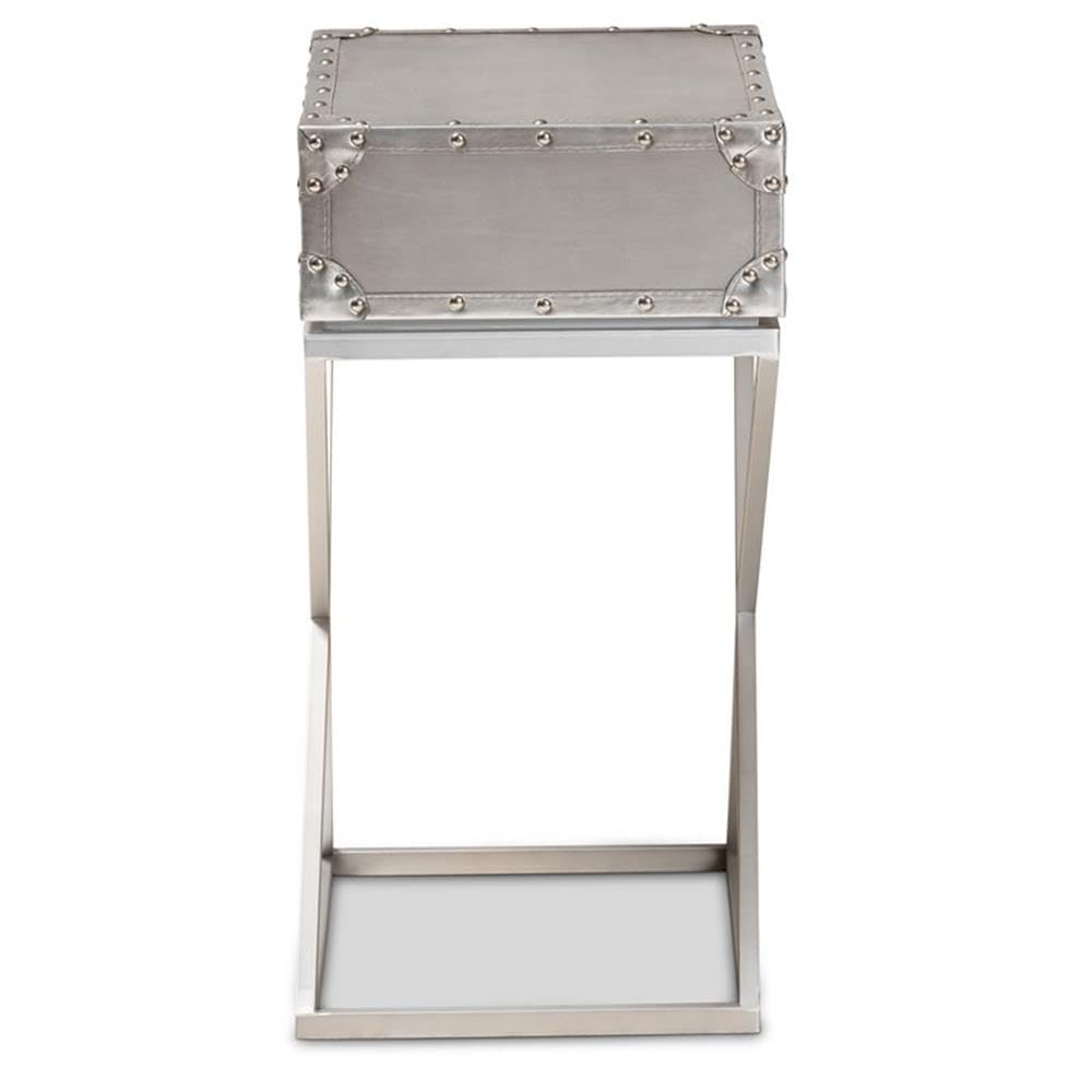 BOWERY HILL French Silver Metal 1-Drawer Nightstand - Elegant Bedside Table for Bedroom Decor | Compact Storage Solution for Small Spaces