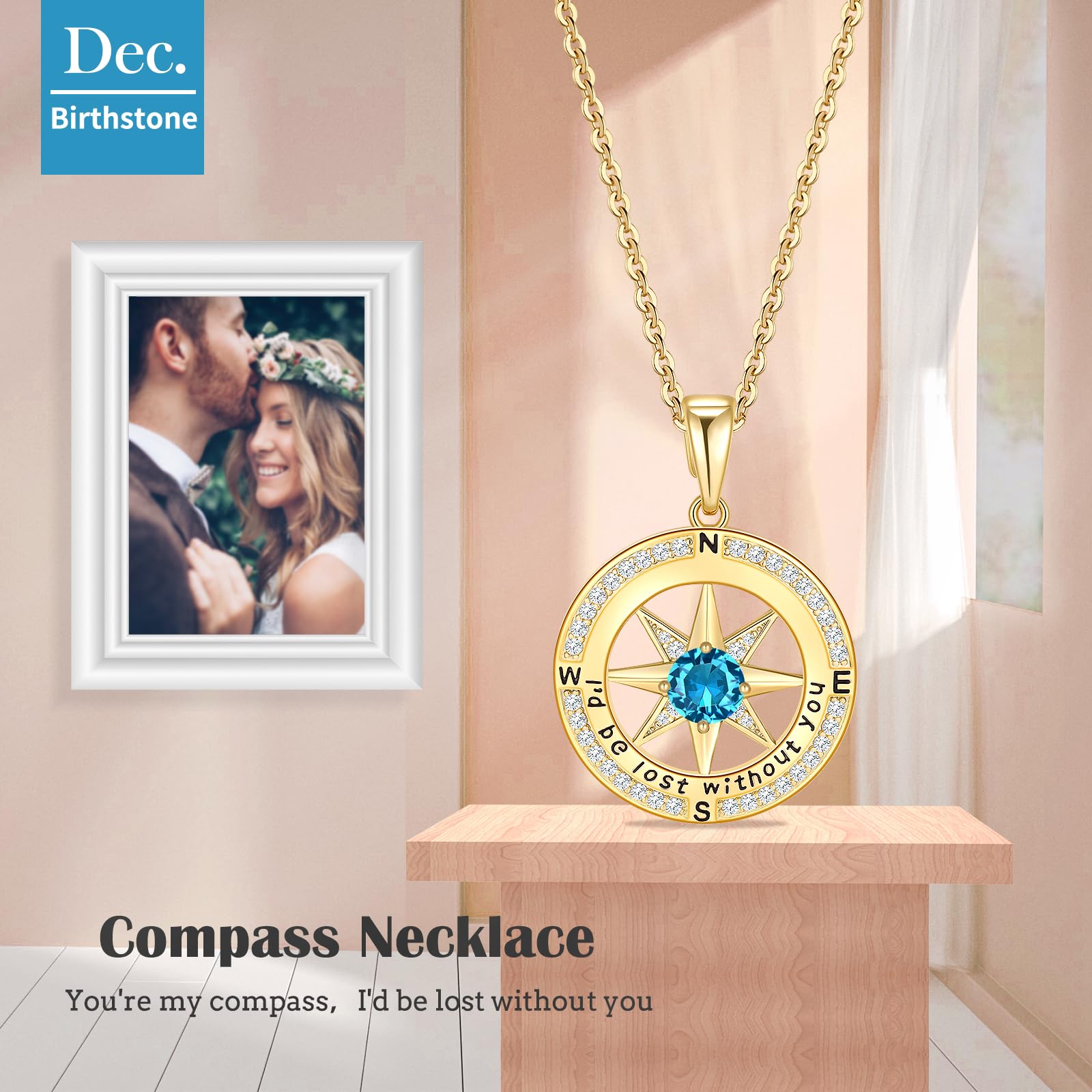 Elegant Gold Compass Necklace for Women - Perfect Anniversary & Birthday Gift Idea for Wife, Her, Girlfriend - Great for Travel, Adventure & Everyday Wear Jewelry